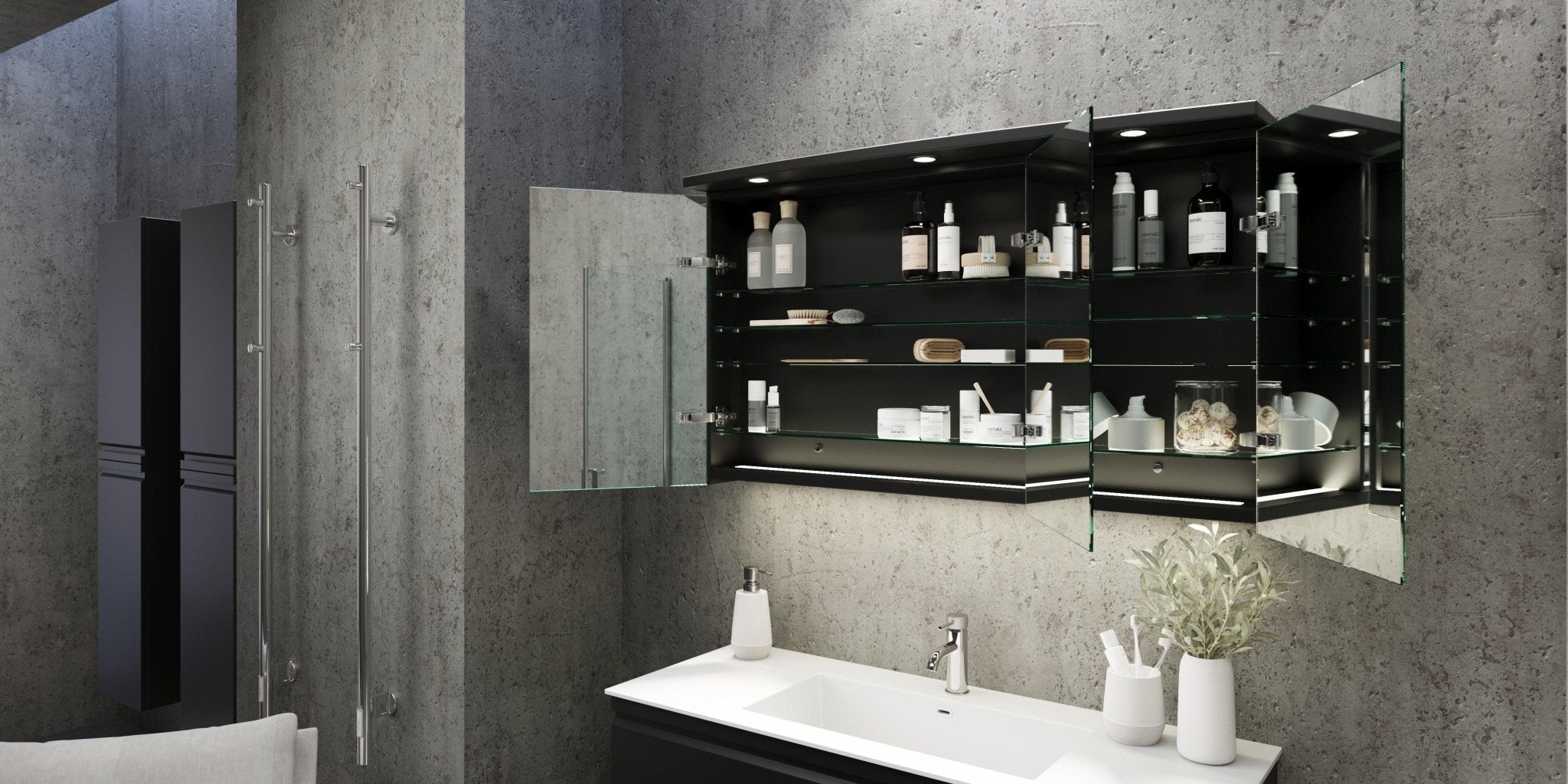 Fredrikstad Spegelskåp med LED belysning, Rund, Svart Matt - Spegelskåp - BATH DELUXE - PRESTIGE - 02 - 120 - 01 - 02 - 00 - BATHDELUXE SWEDEN