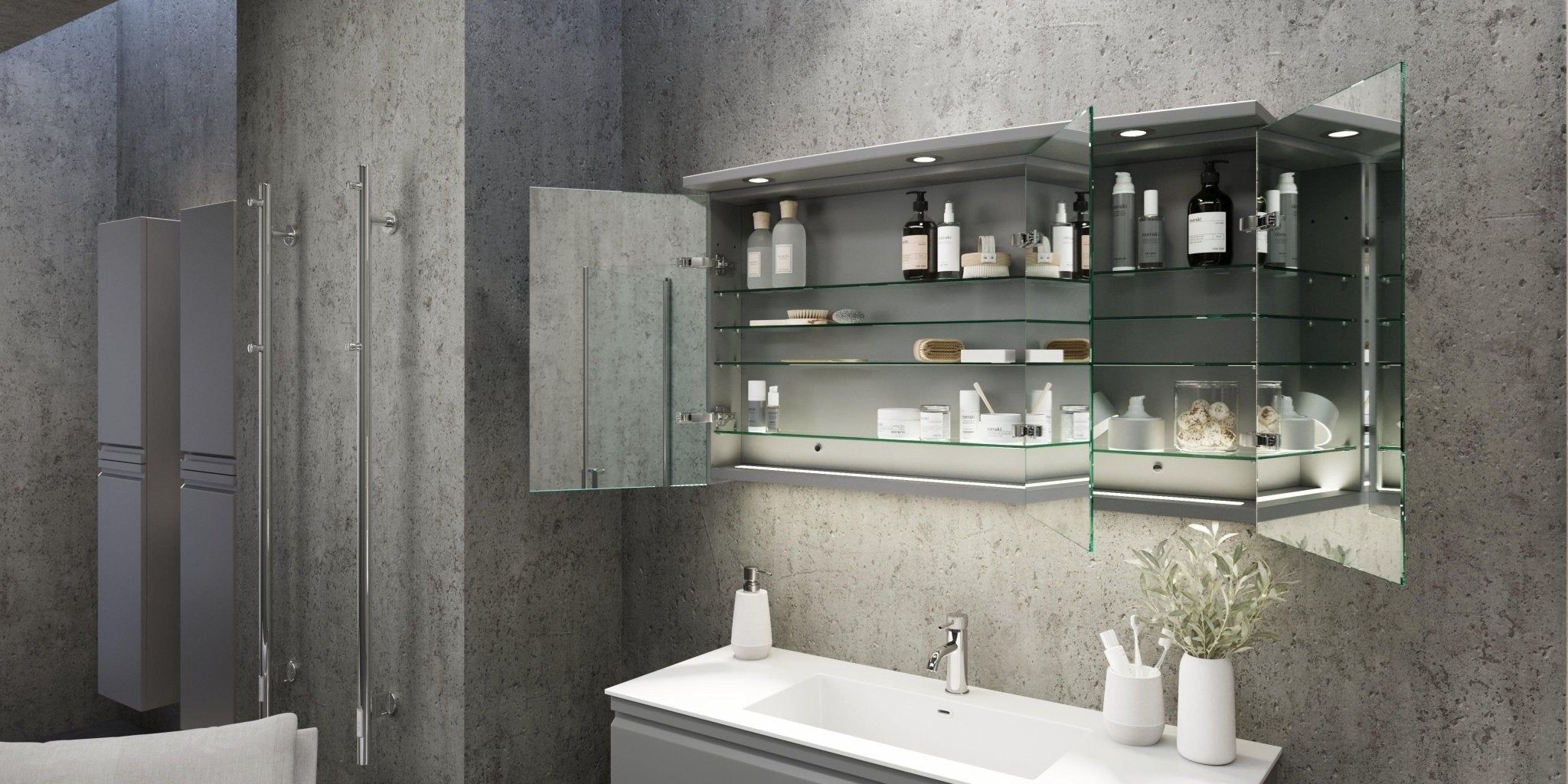 Mirror cabinet with light 60x70x14 cm - round light canopy - electric plug - matt grey - Fredrikstad - MASTERSTORE - 8594175645262 - Mirror Cabinets - 02-060-01-03-00 - 8594175645262