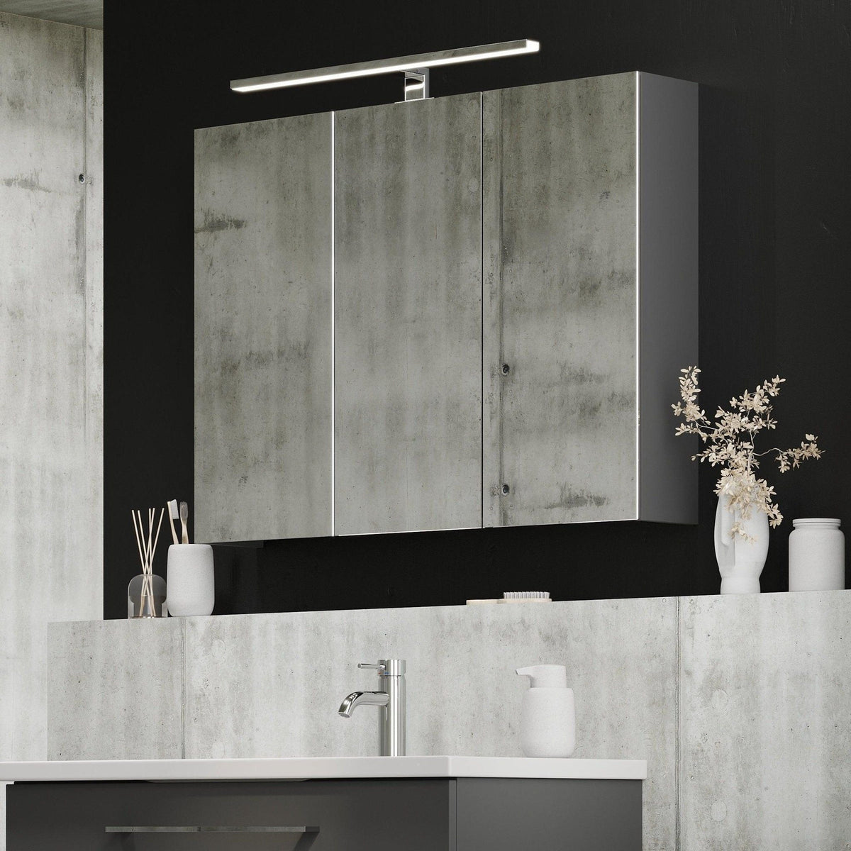 Mirror cabinet 60x65x14 cm - with glass shelves - anthracite grey - Morgendal - MASTERSTORE - 8595677129335 - Mirror Cabinets - 02-060-52-03-00 - 8595677129335
