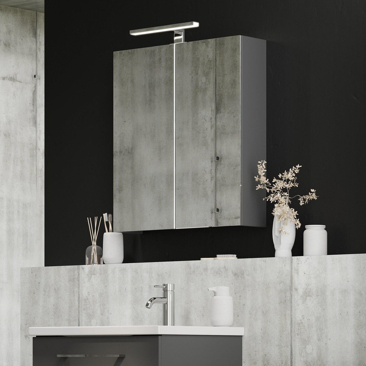 Mirror cabinet 60x65x14 cm - with glass shelves - anthracite grey - Morgendal - MASTERSTORE - 8595677129335 - Mirror Cabinets - 02-060-52-03-00 - 8595677129335