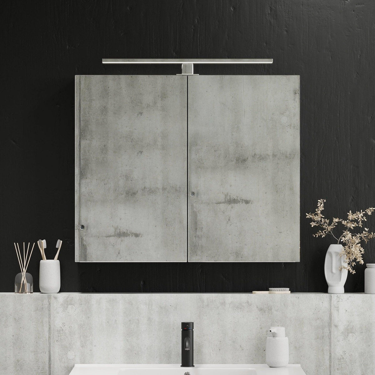 Mirror cabinet 60x65x14 cm - with glass shelves - anthracite grey - Morgendal - MASTERSTORE - 8595677129335 - Mirror Cabinets - 02-060-52-03-00 - 8595677129335