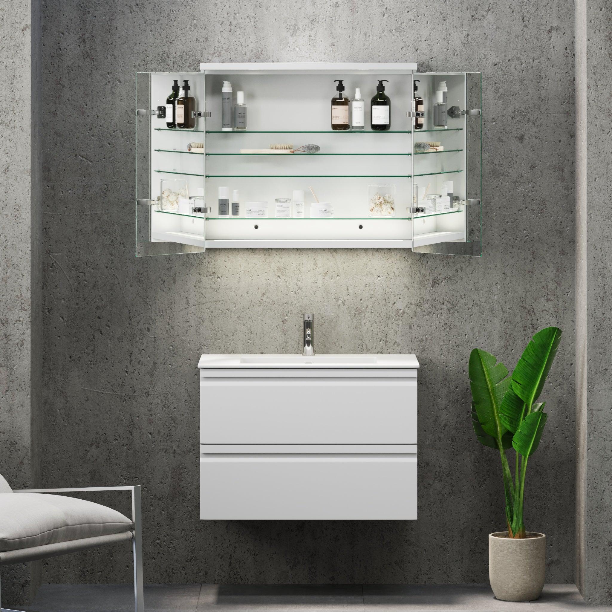 Fredrikstad, Mirror Cabinet, White Mat - 80 cm - MASTERSTORE - 8594175641578 - Mirror Cabinet - 02 - 080 - 01 - 01 - 00 - 8594175641578