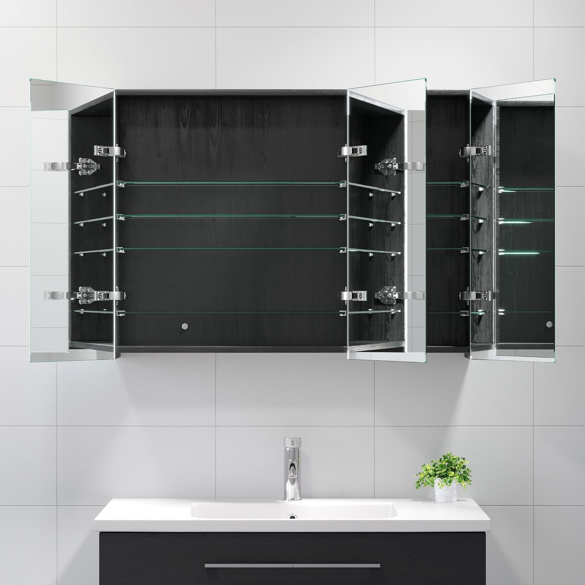 Spegelskåp 90x65x14 cm - med glashyllor - Svart trästruktur - Morgendal - Spegelskåp - BATH DELUXE - EXCLUSIVE - 02-090-53-22-00 - BATHDELUXE SWEDEN