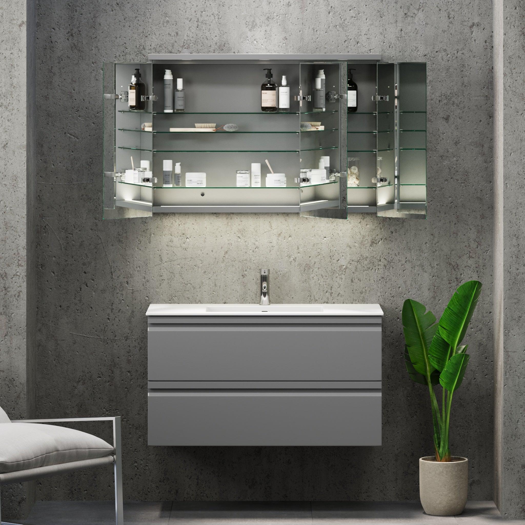 Fredrikstad, Mirror Cabinet, Grey Mat - 100 cm - MASTERSTORE - 8594175642827 - Mirror Cabinet - 02 - 100 - 01 - 03 - 00 - 8594175642827
