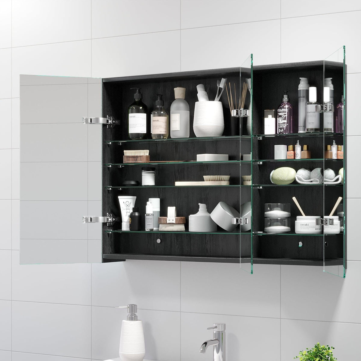 Morgedal, Mirror Cabinet, Black Wood - 100 cm - MASTERSTORE - 8595677134995 - Mirror Cabinet - 02 - 100 - 53 - 22 - 00 - 8595677134995