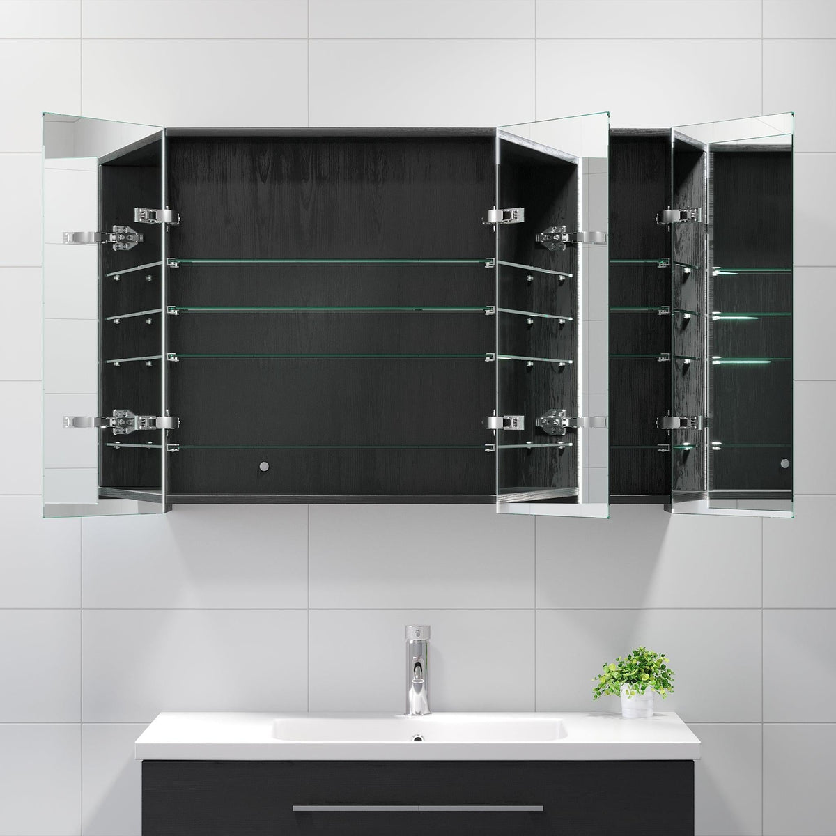 Morgedal, Mirror Cabinet, Black Wood - 100 cm - MASTERSTORE - 8595677134995 - Mirror Cabinet - 02 - 100 - 53 - 22 - 00 - 8595677134995