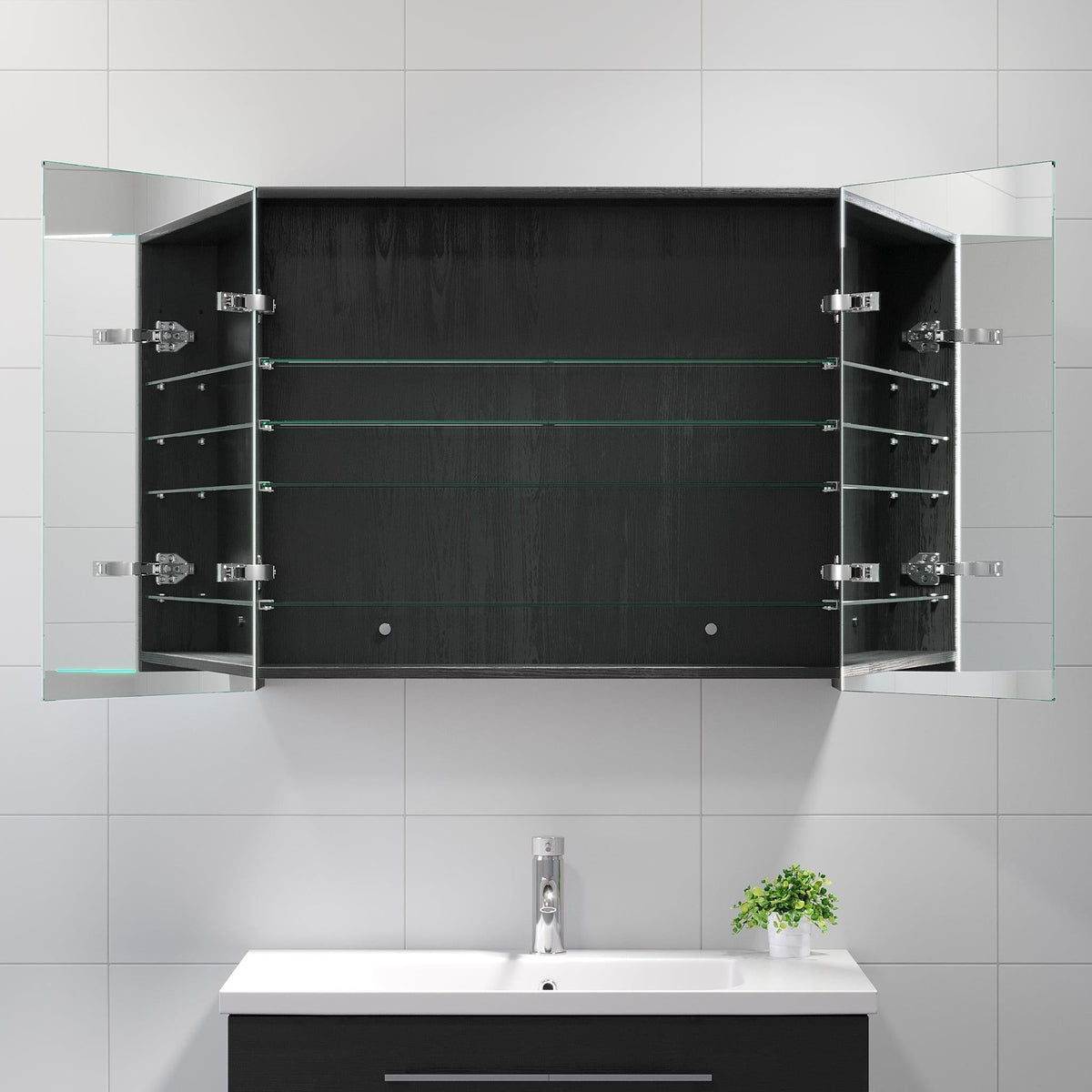 Morgedal, Mirror Cabinet, Black Wood - 100 cm - MASTERSTORE - 8595677134995 - Mirror Cabinet - 02 - 100 - 53 - 22 - 00 - 8595677134995