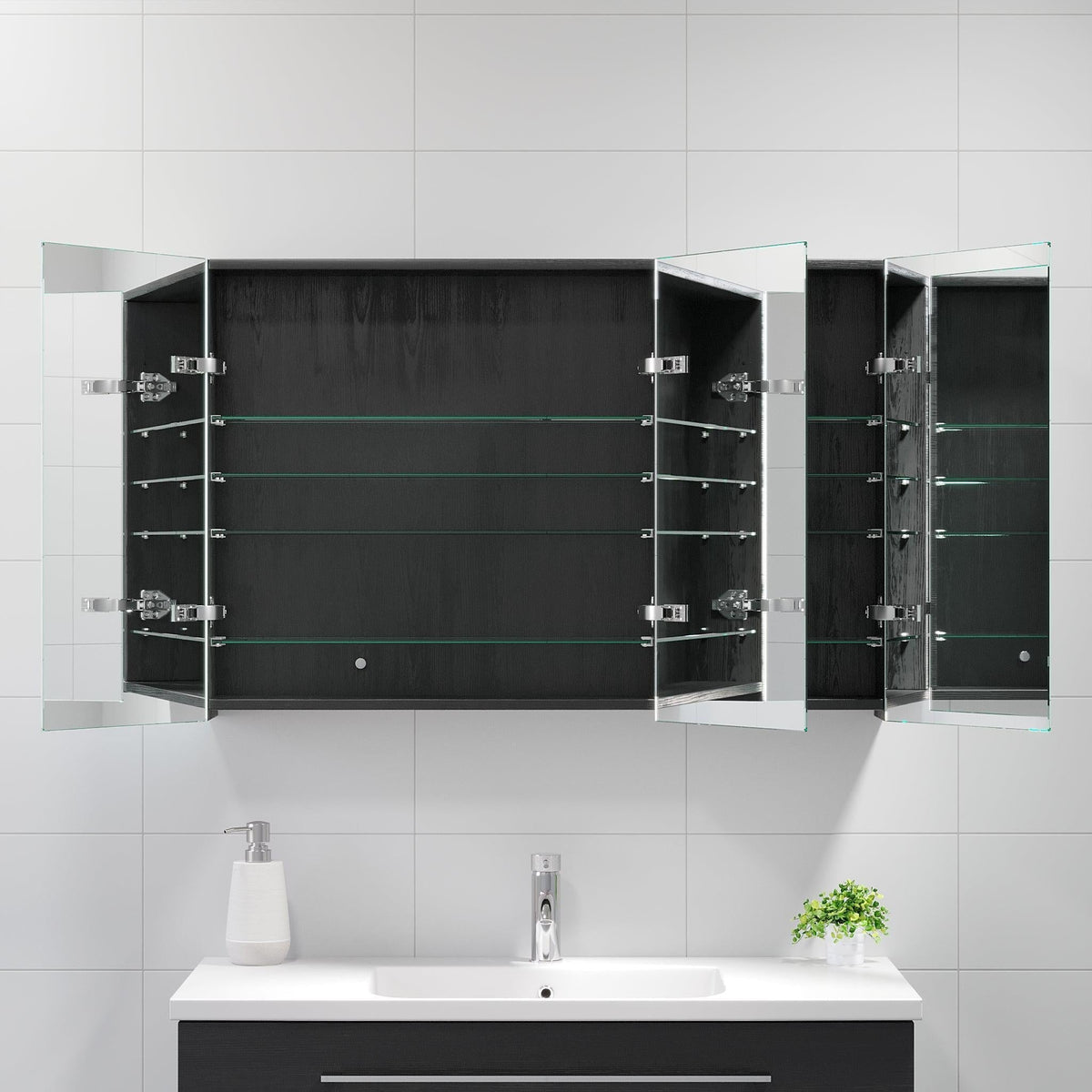 Morgedal, Mirror Cabinet, Black Wood - 100 cm - MASTERSTORE - 8595677134995 - Mirror Cabinet - 02 - 100 - 53 - 22 - 00 - 8595677134995