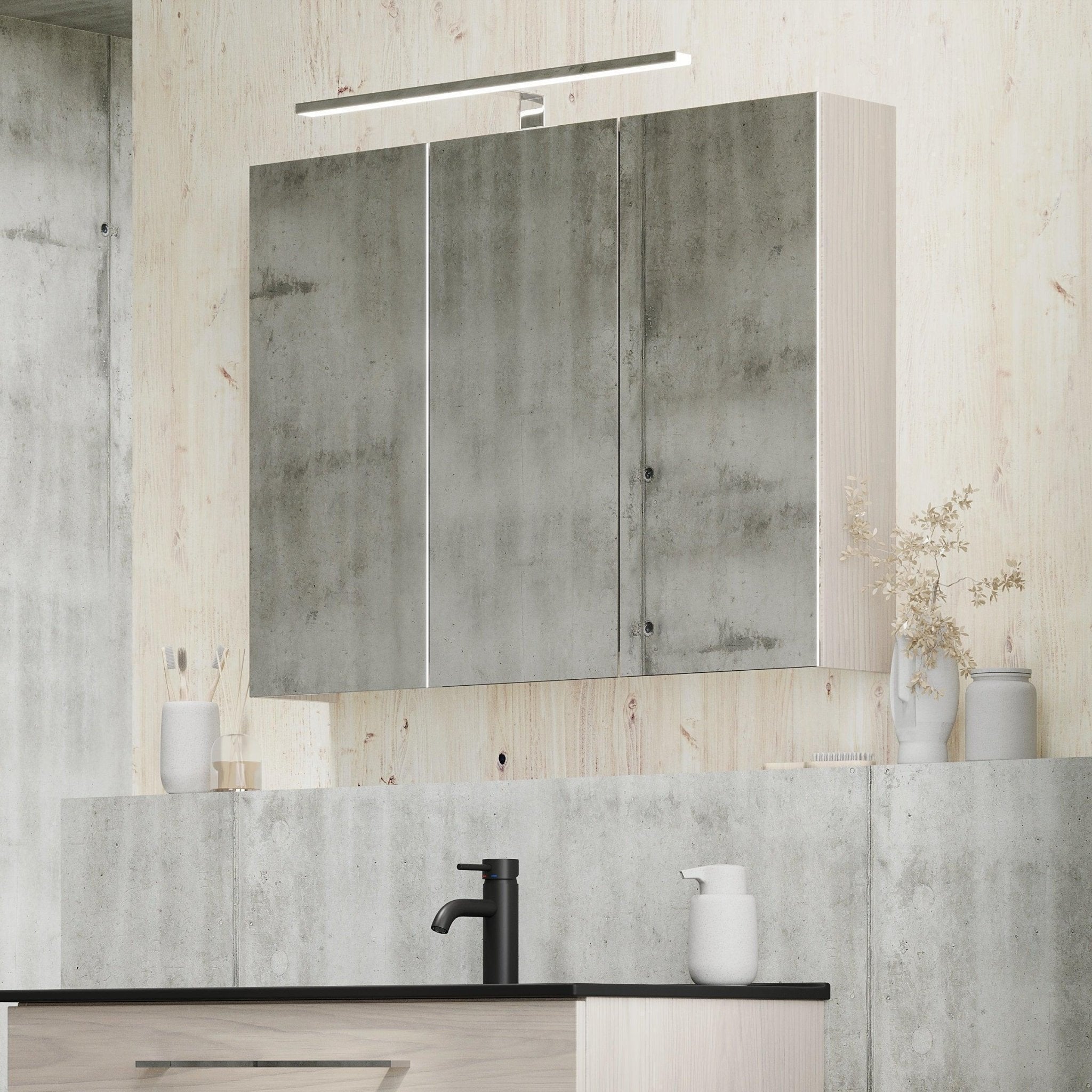 Morgedal, Mirror Cabinet, Grey Wood - 100 cm - MASTERSTORE - 8595677135008 - Mirror Cabinet - 02 - 100 - 53 - 33 - 00 - 8595677135008