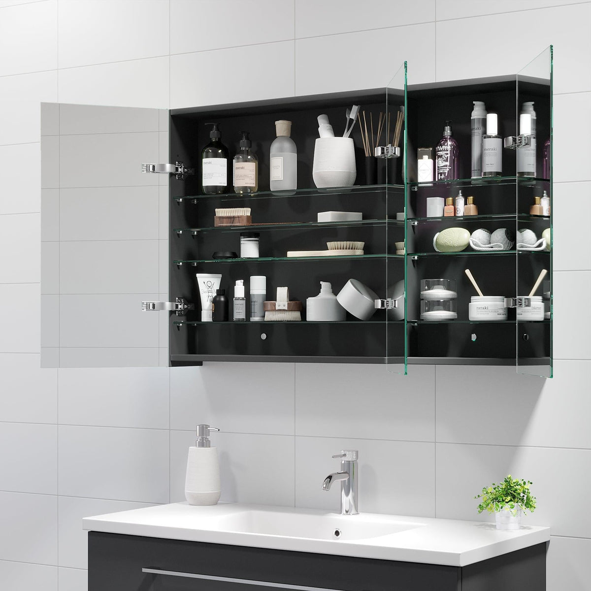Morgedal, Mirror Cabinet, Grey Anthracite - 100 cm - MASTERSTORE - 8595677134971 - Mirror Cabinet - 02 - 100 - 53 - 43 - 00 - 8595677134971