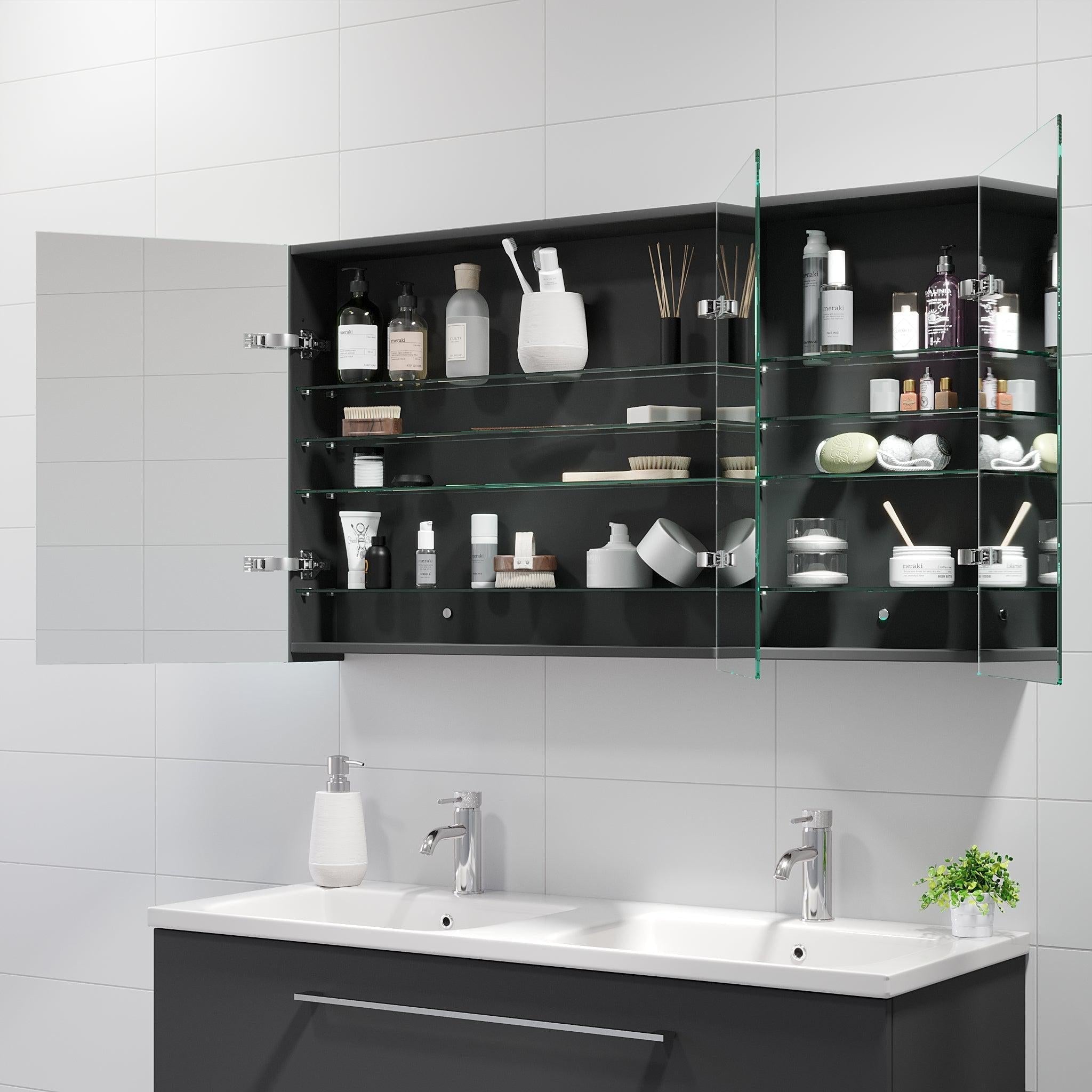 Morgedal, Mirror Cabinet, Grey Anthracite - 120 cm - MASTERSTORE - 8595677135015 - Mirror Cabinet - 02 - 120 - 53 - 43 - 00 - 8595677135015