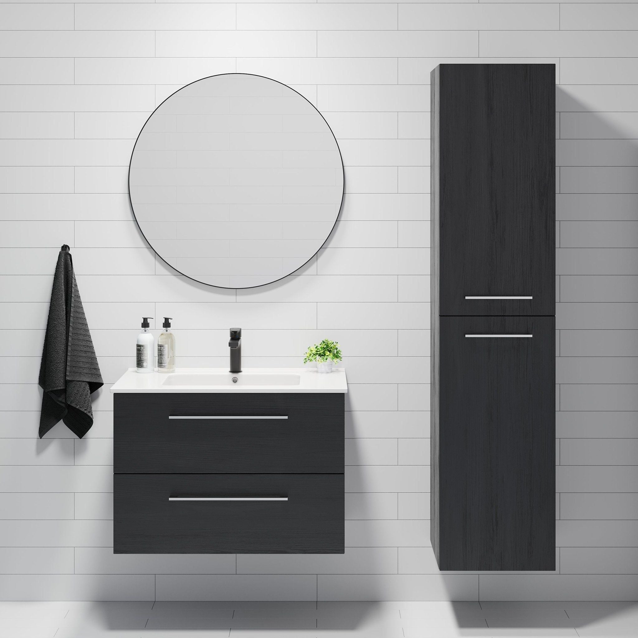 Högskåp - 40x40x174 cm - 2 dörrar med kromade handtag - svart trä - Moland - Högskåp - BATH DELUXE - EXCLUSIVE - 04-040-53-22-00 - BATHDELUXE SWEDEN