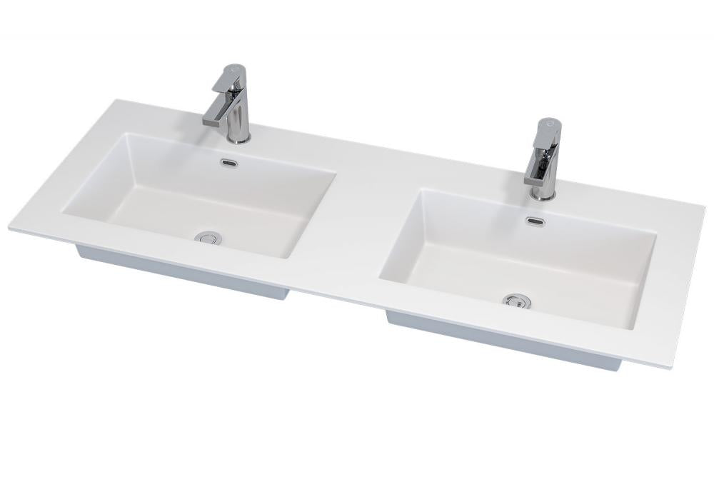 Tvättställ till badrumsmöbel - 120x46x1,5 cm - dubbel - solid surface - matt vit - Haraldslund