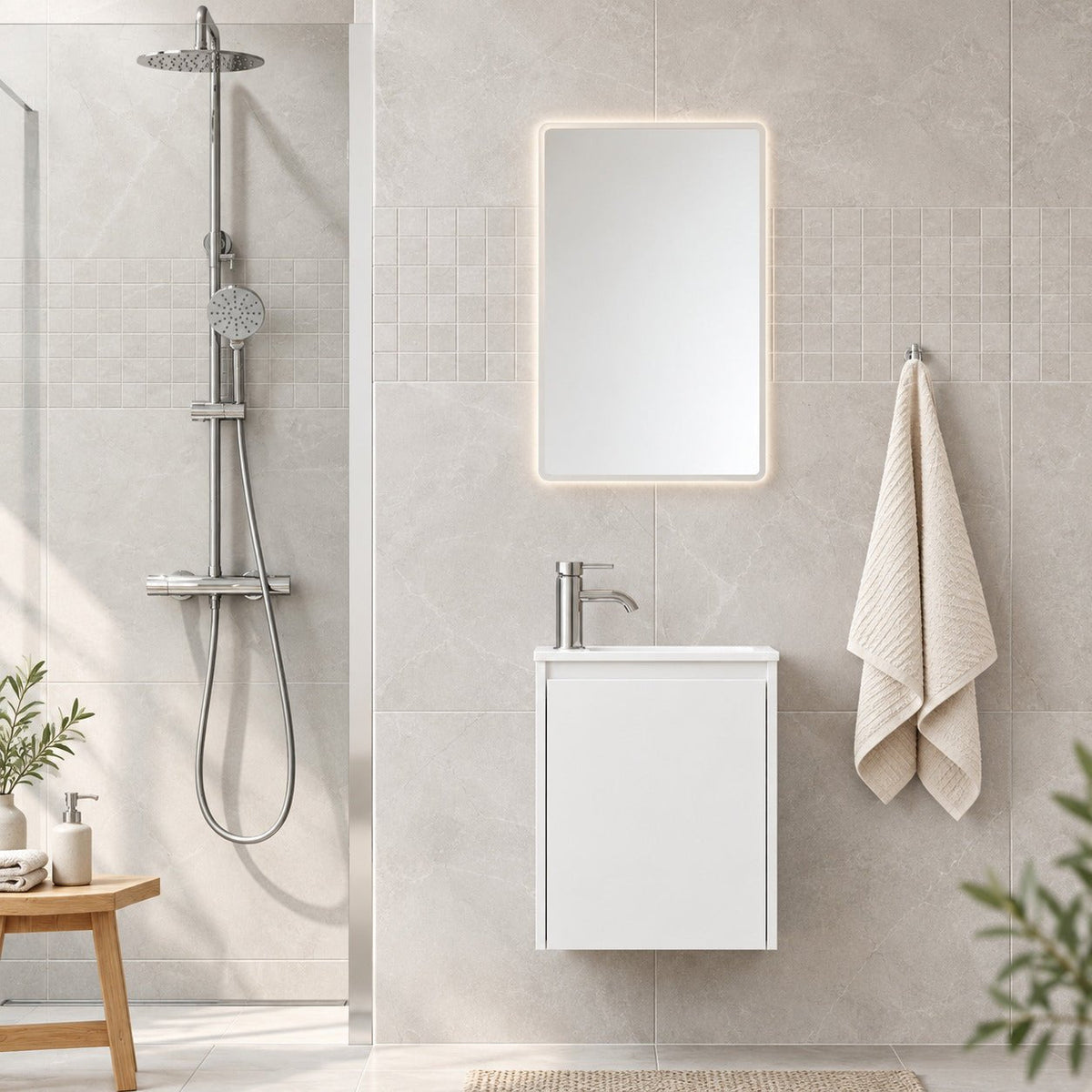 Badrumsmöbelpaket med skåp och solid surface-tvättställ - 40x25x53,4 cm - matt vit - Como - Tvättställsskåp - Bath Deluxe - Como - 09-040-11-01-02 - BATHDELUXE SWEDEN