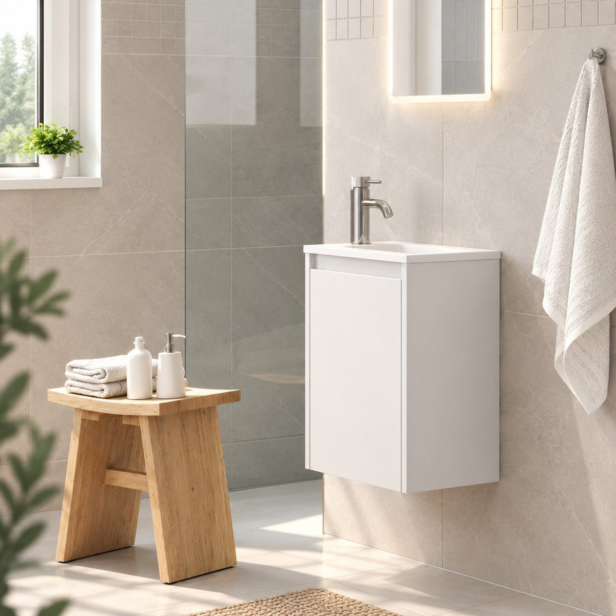 Badrumsmöbelpaket med skåp och solid surface-tvättställ - 40x25x53,4 cm - matt vit - Como - Tvättställsskåp - Bath Deluxe - Como - 09-040-11-01-02 - BATHDELUXE SWEDEN