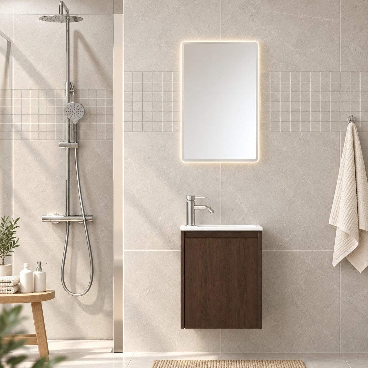 Badrumsmöbelpaket med skåp och tvättställ i solid surface - 40x25x53,4 cm - valnöt - Como - Tvättställsskåp - Bath Deluxe - Como - 09-040-11-84-02 - BATHDELUXE SWEDEN