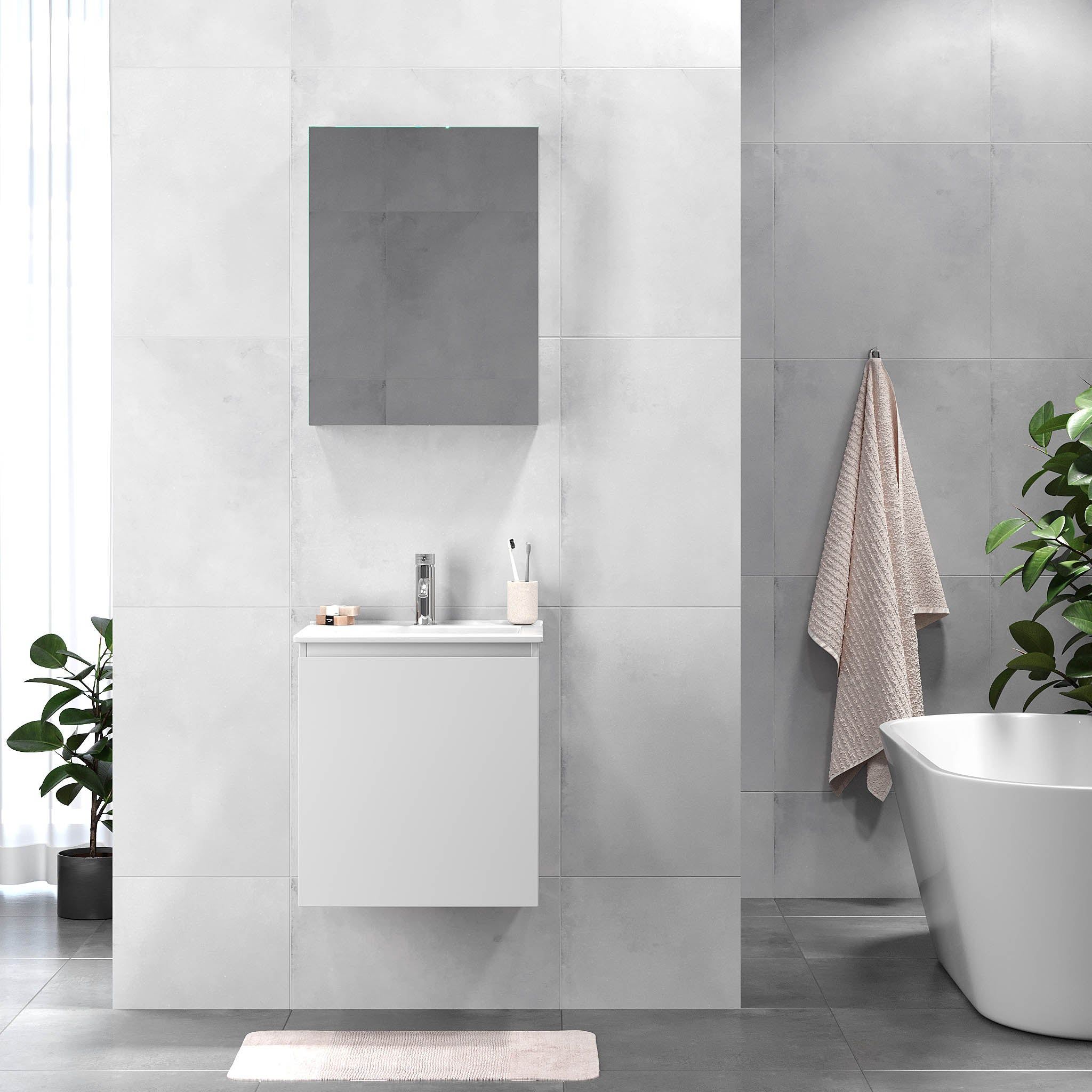 Bathroom furniture package with cabinet and ceramic washbasin - 51x41x55 cm - matt white - Kenwood - MASTERSTORE - 8595677177190 - Vanity Units - 09-050-63-01-01 - 8595677177190