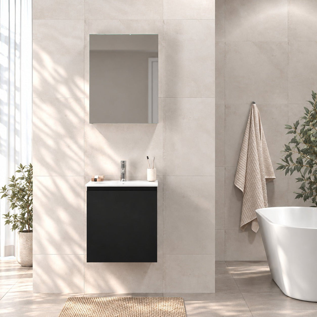 Bathroom furniture package with cabinet and ceramic washbasin - 51x41x55 cm - matt black - Kenwood - MASTERSTORE - 8595677177206 - Vanity Units - 09-050-63-02-01 - 8595677177206