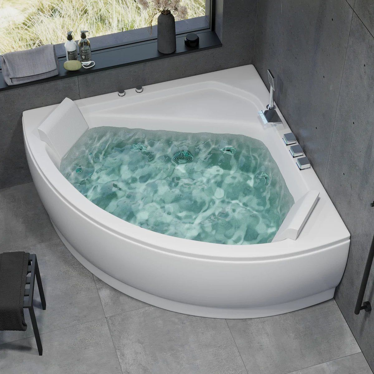 Corner whirlpool bathtub - air and hydromassage - 130x130x58 cm - with heating - white - Ulstrup - MASTERSTORE - 8594175645446 - Whirpool Bathtub - 12-130-03-11-00 - 8594175645446
