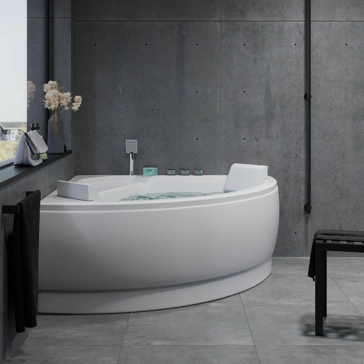 Corner whirlpool bathtub - air and hydromassage - 130x130x58 cm - with heating - white - Ulstrup - MASTERSTORE - 8594175645446 - Whirpool Bathtub - 12-130-03-11-00 - 8594175645446