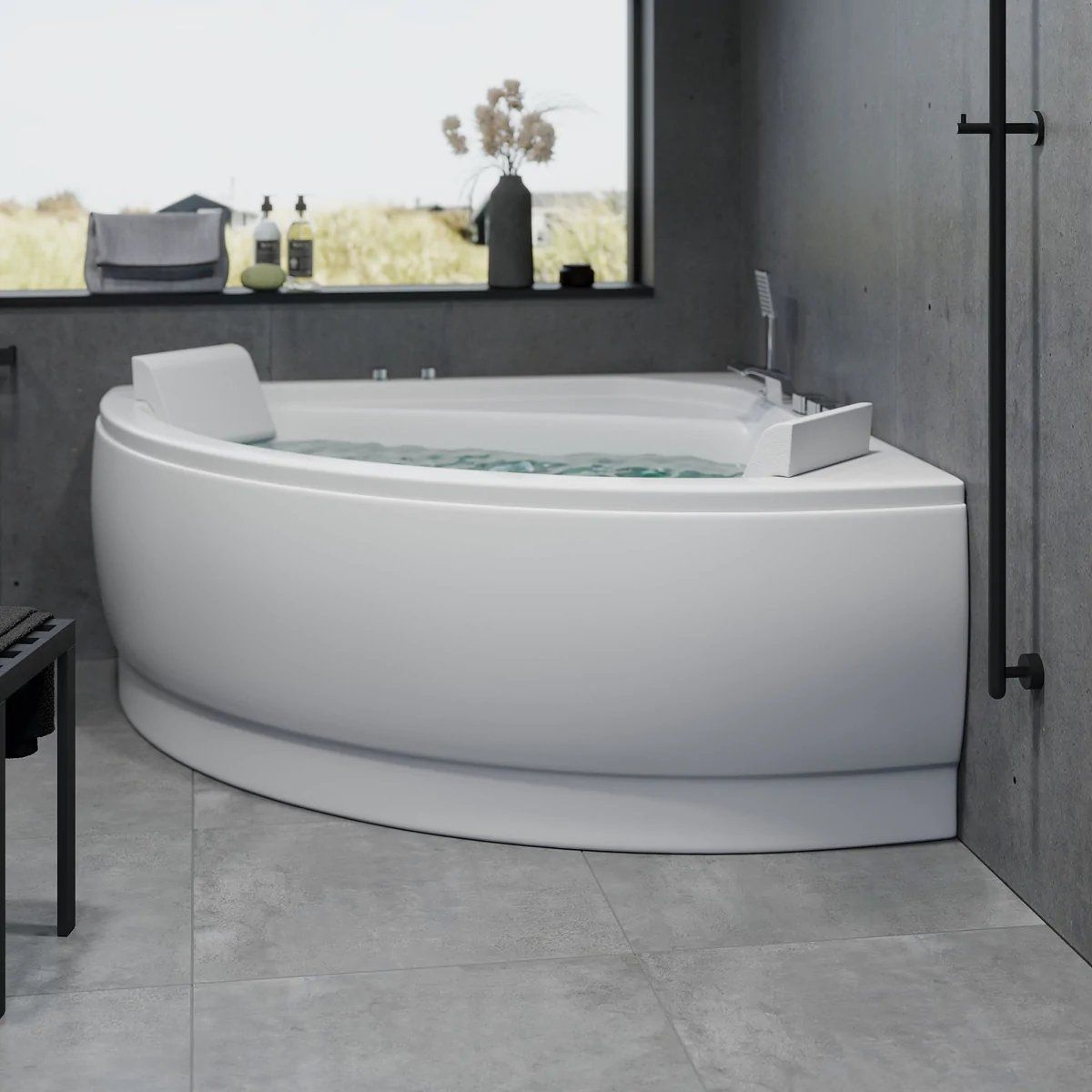Corner whirlpool bathtub - air and hydromassage - 140x140x58 cm - with heating - white - Ulstrup - MASTERSTORE - 8594175645699 - Whirpool Bathtub - 12-140-03-11-00 - 8594175645699