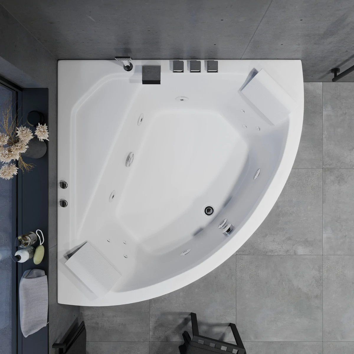 Hörnbubbelbadkar - luft - och vattenmassage - 140x140x58 cm - med värme - vit - Ulstrup - Bubbelbadkar - BATH DELUXE - EXCLUSIVE - 12-140-03-11-00 - BATHDELUXE SWEDEN