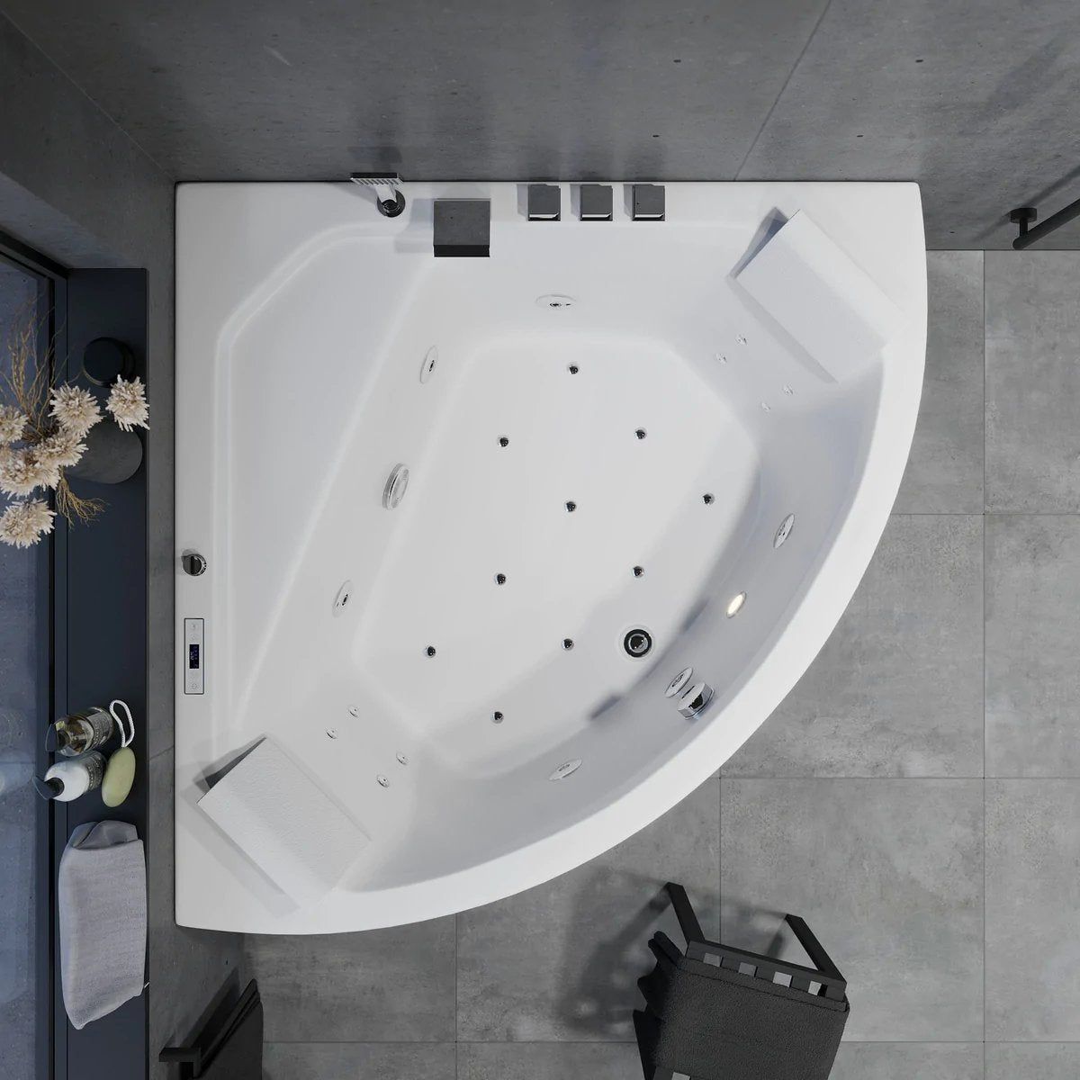 Corner whirlpool bathtub - air and hydromassage - 140x140x58 cm - with heating - white - Ulstrup - MASTERSTORE - 8594175645699 - Whirpool Bathtub - 12-140-03-11-00 - 8594175645699