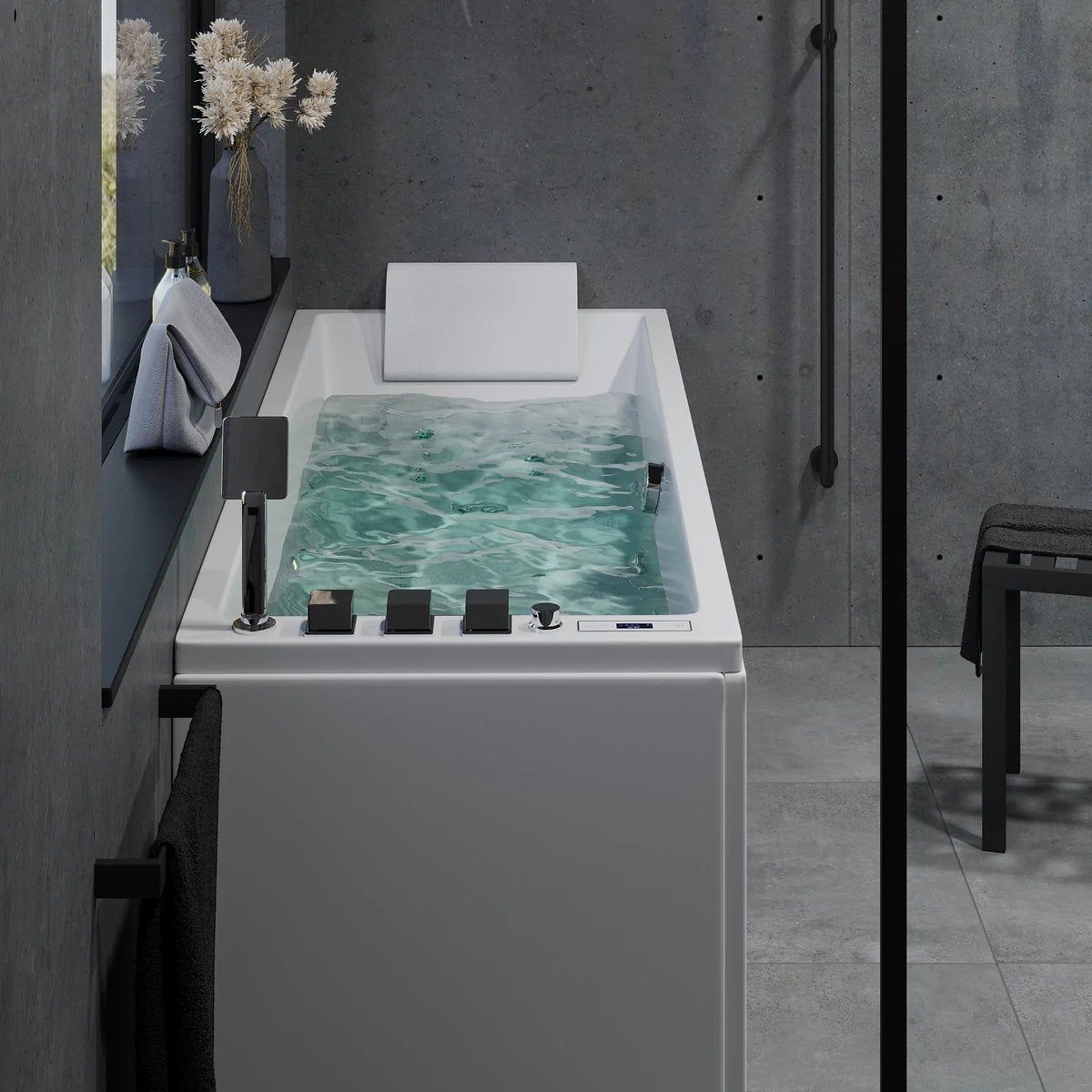 Rectangular whirlpool bathtub - air and hydromassage - 170x70x65 cm - with heating - white - Svaneke - MASTERSTORE - 8594175646146 - Whirpool Bathtub - 12-170-06-11-00 - 8594175646146