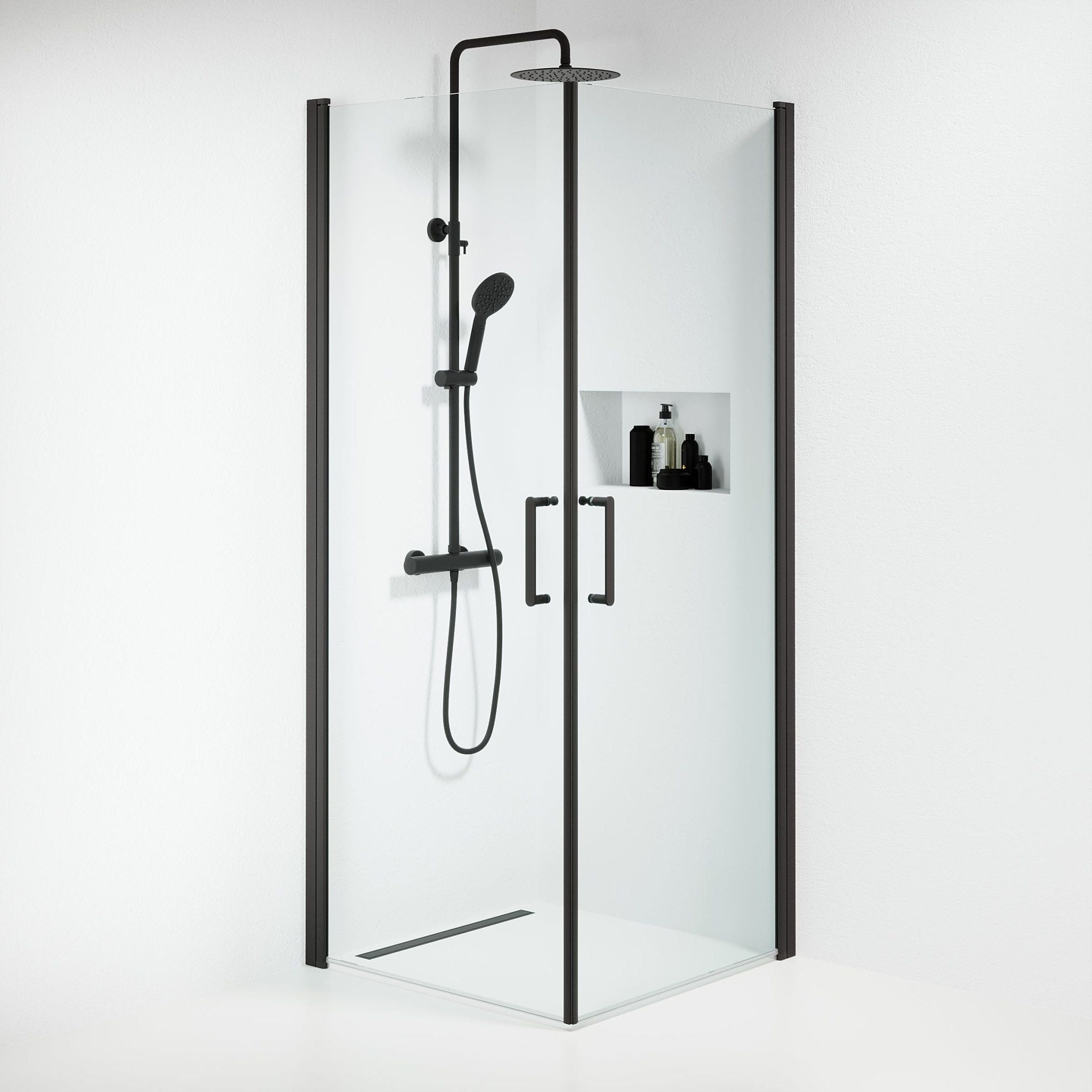 Shower enclosure square 80x80x195 cm - 6 mm clear nano glass - black profile - Sandefjord - MASTERSTORE - 8595677176278 - Shower Enclosures - 15-080-02-02-00 - 8595677176278
