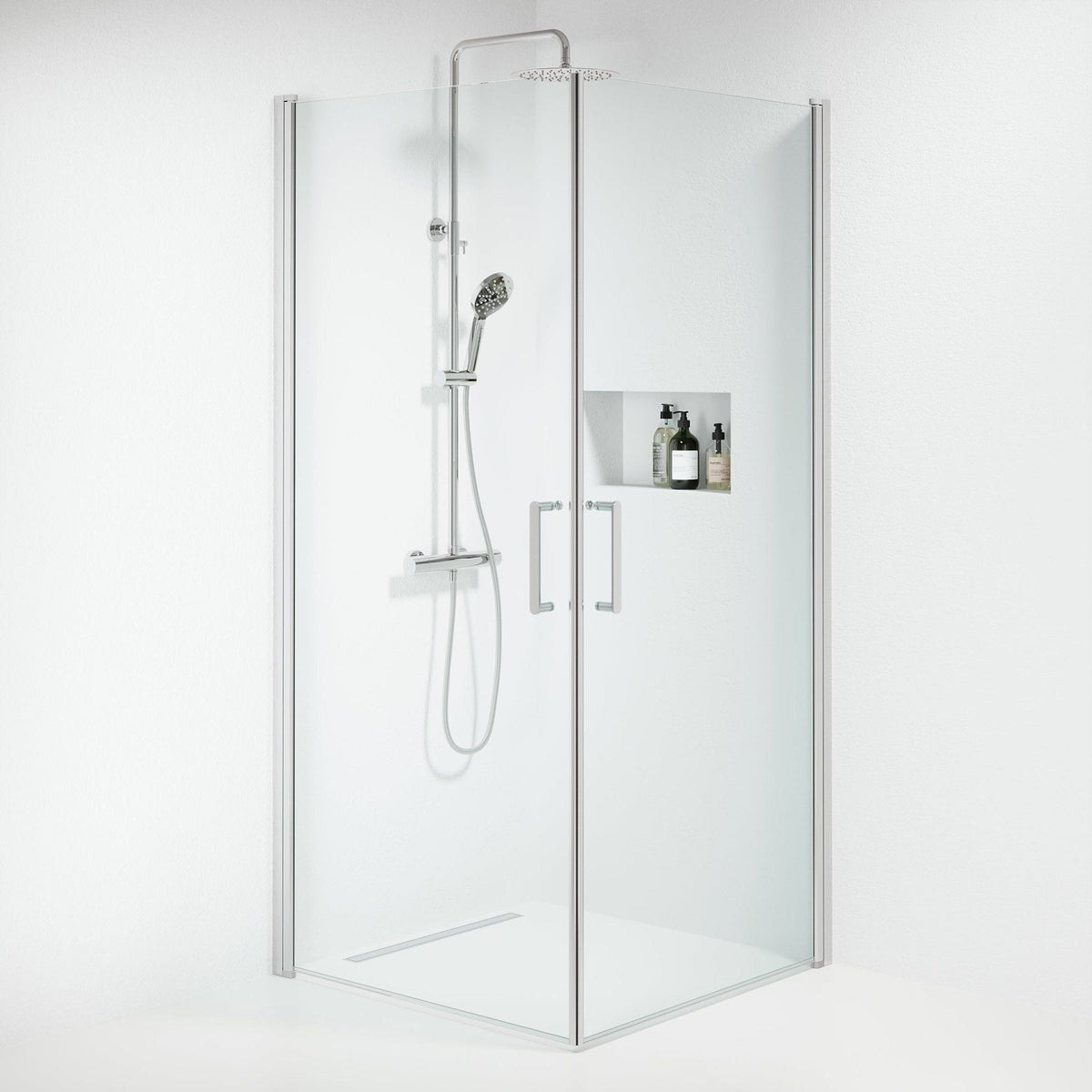 Shower enclosure square 80x80x195 cm - 6 mm clear nano glass - chrome profile - Sandefjord - MASTERSTORE - 8595677176285 - Shower Enclosures - 15-080-02-60-00 - 8595677176285
