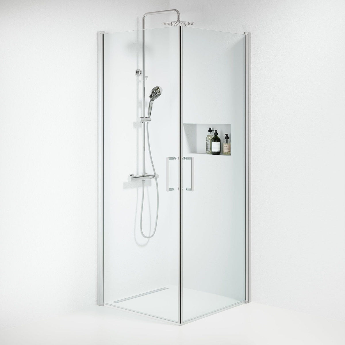Shower enclosure square 80x80x195 cm - 6 mm clear nano glass - chrome profile - Sandefjord - MASTERSTORE - 8595677176285 - Shower Enclosures - 15-080-02-60-00 - 8595677176285