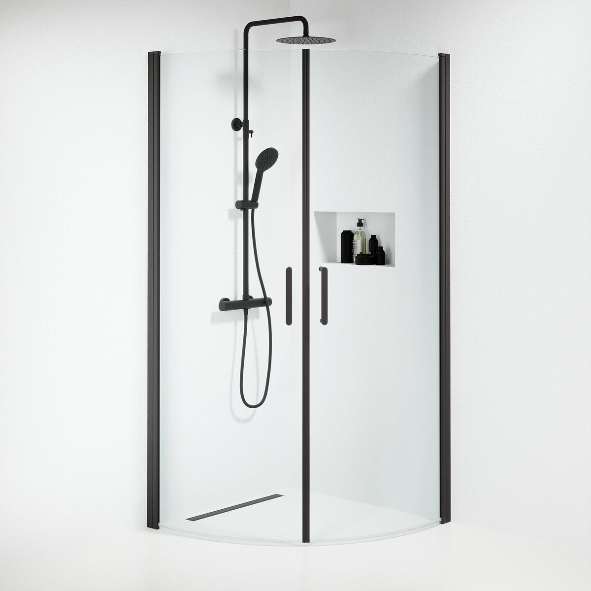 Shower enclosure semi - circular 90x90x195 cm - 6 mm clear nano glass - black profile - Sandefjord - MASTERSTORE - 8595677176292 - Shower Enclosures - 15-090-01-02-00 - 8595677176292