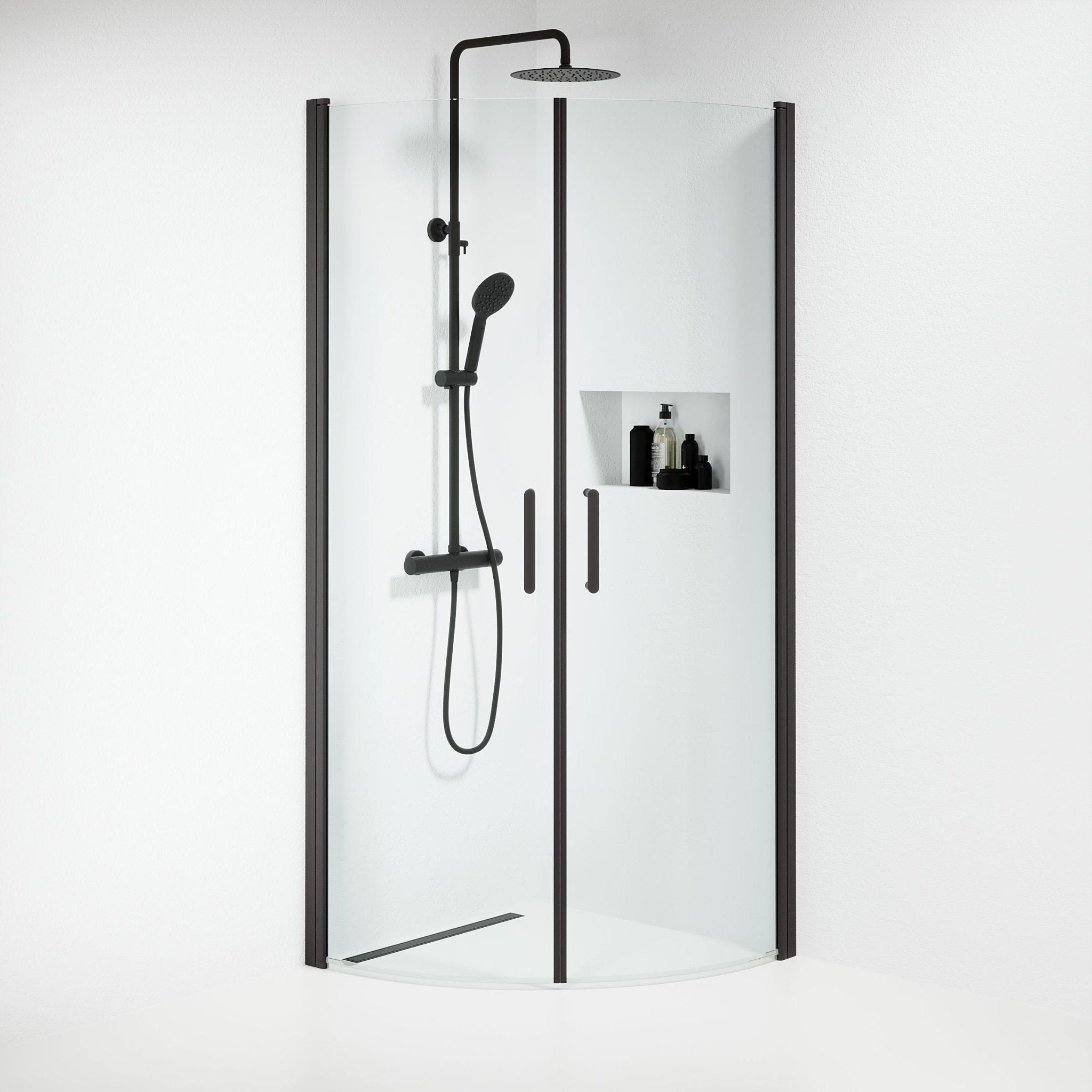 Shower enclosure semi - circular 90x90x195 cm - 6 mm clear nano glass - black profile - Sandefjord - MASTERSTORE - 8595677176292 - Shower Enclosures - 15-090-01-02-00 - 8595677176292