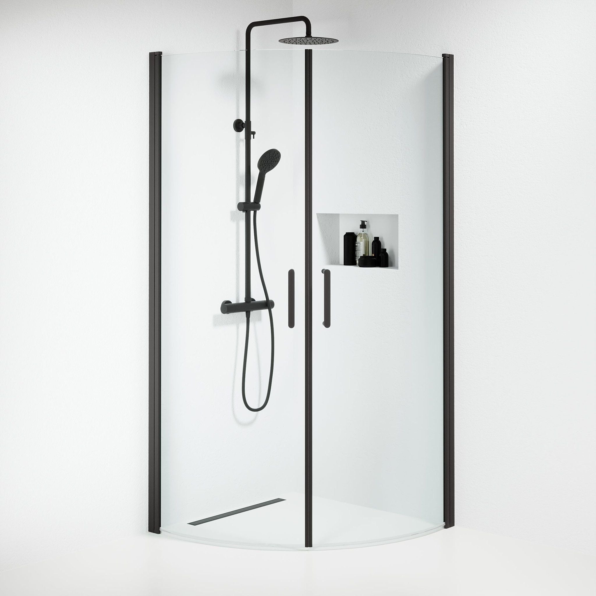 Shower enclosure semi - circular 90x90x195 cm - 6 mm clear nano glass - black profile - Sandefjord - MASTERSTORE - 8595677176292 - Shower Enclosures - 15-090-01-02-00 - 8595677176292