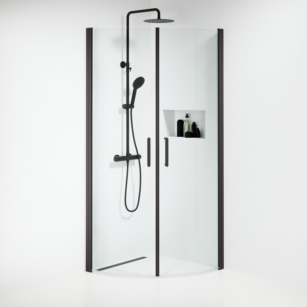 Shower enclosure semi - circular 90x90x195 cm - 6 mm clear nano glass - black profile - Sandefjord - MASTERSTORE - 8595677176292 - Shower Enclosures - 15-090-01-02-00 - 8595677176292