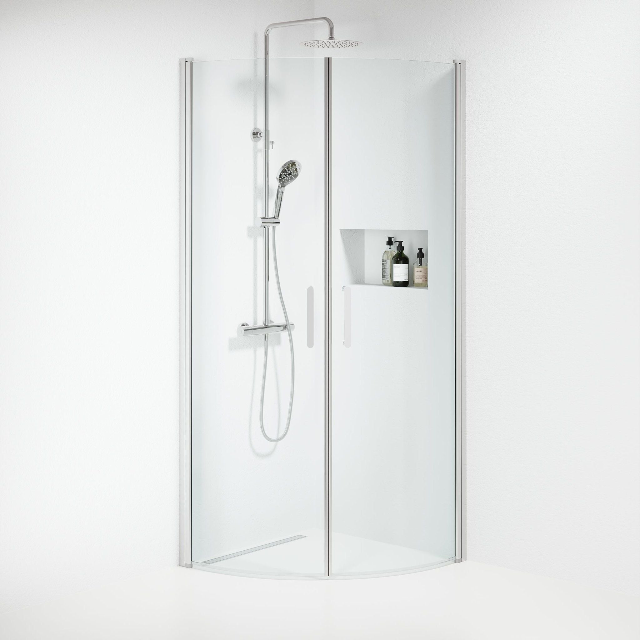 Duschhörna halvrund 90x90x195 cm - 6 mm klart nanoglas - kromprofil - Sandefjord - Duschhörn - BATH DELUXE - EXCLUSIVE - 15-090-01-60-00 - BATHDELUXE SWEDEN