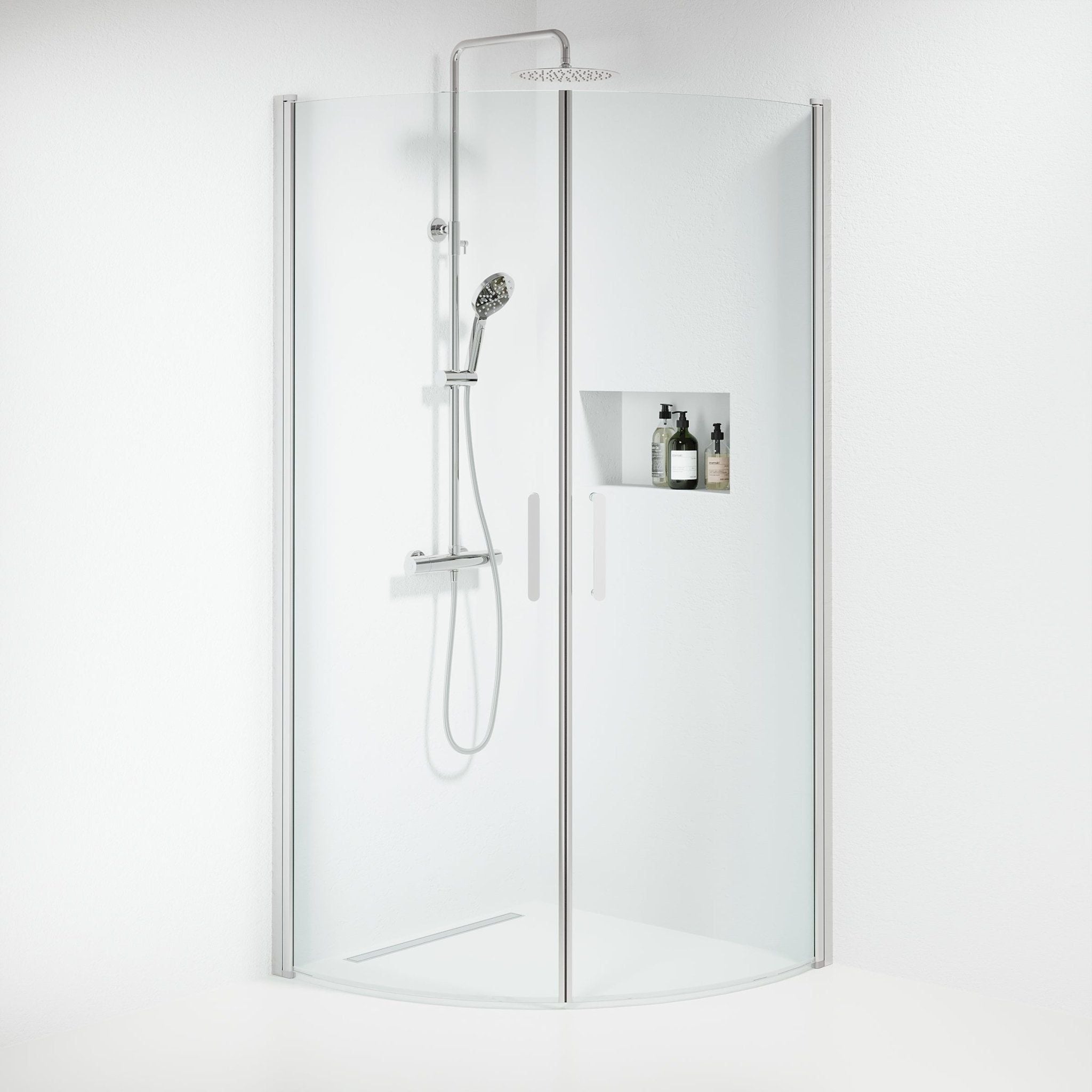 Duschhörna halvrund 90x90x195 cm - 6 mm klart nanoglas - kromprofil - Sandefjord - Duschhörn - BATH DELUXE - EXCLUSIVE - 15-090-01-60-00 - BATHDELUXE SWEDEN