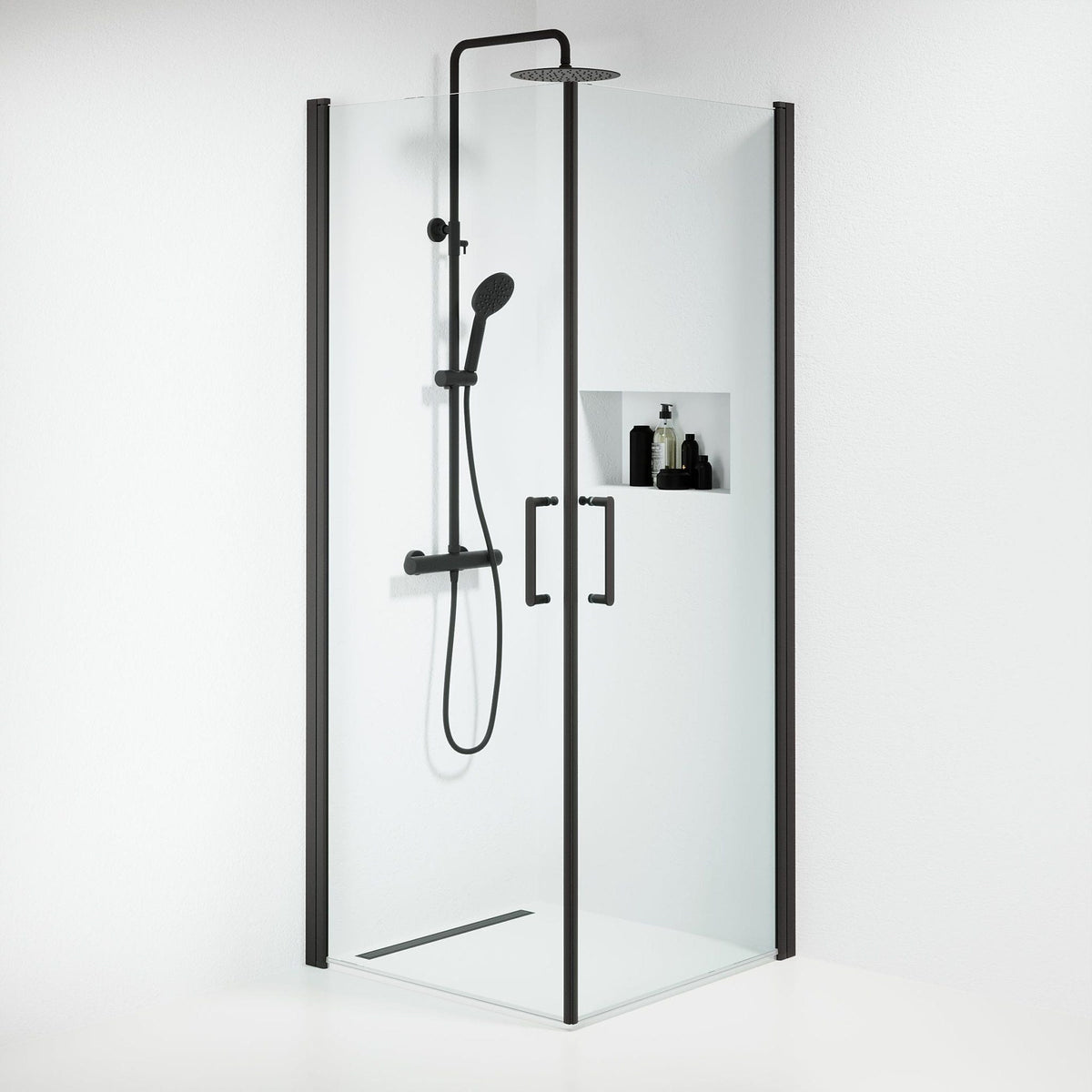 Shower enclosure square 90x90x195 cm - 6 mm clear nano glass - black profile - Sandefjord - MASTERSTORE - 8595677176315 - Shower Enclosures - 15-090-02-02-00 - 8595677176315