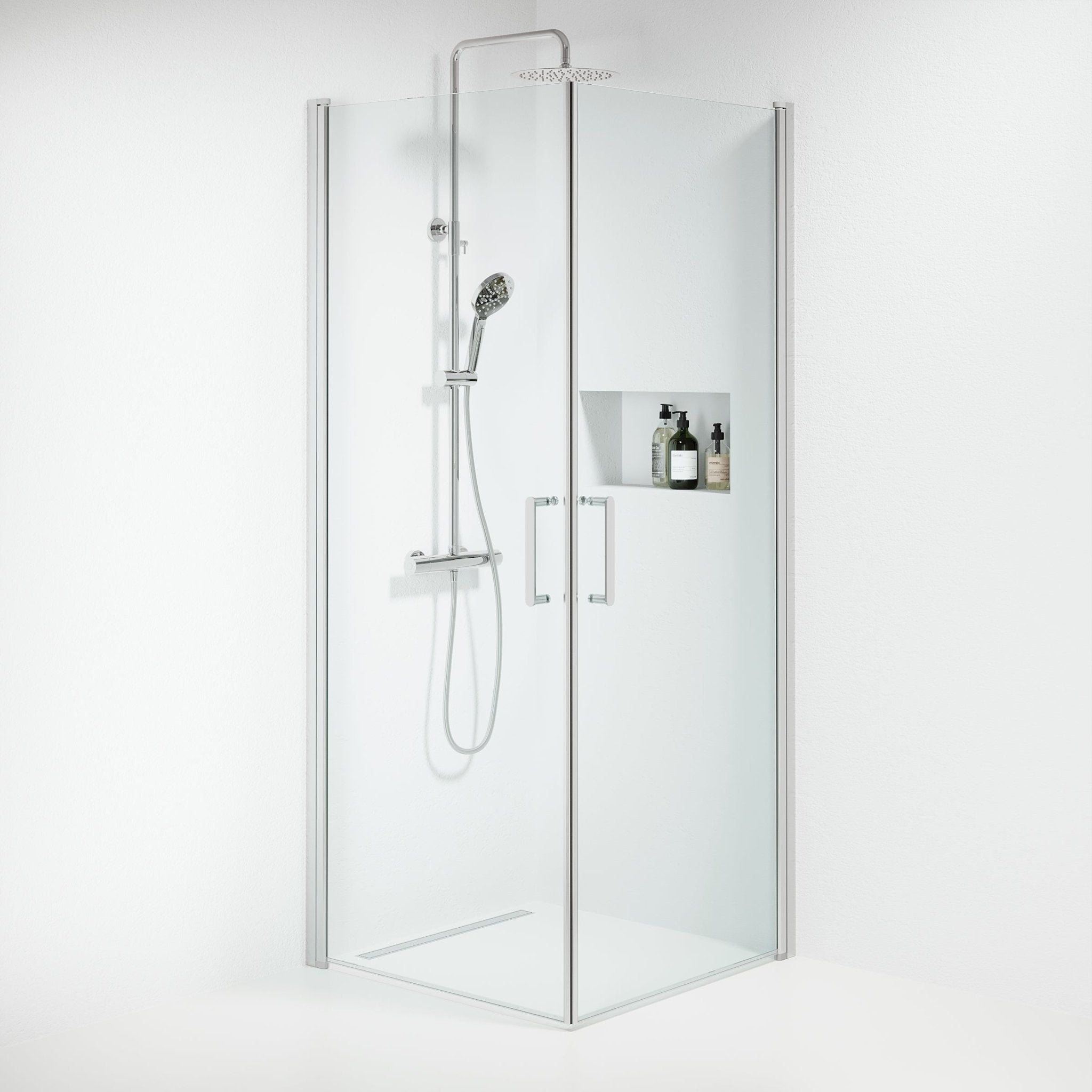 Shower enclosure square 90x90x195 cm - 6 mm clear nano glass - chrome profile - Sandefjord - MASTERSTORE - 8595677176322 - Shower Enclosures - 15-090-02-60-00 - 8595677176322