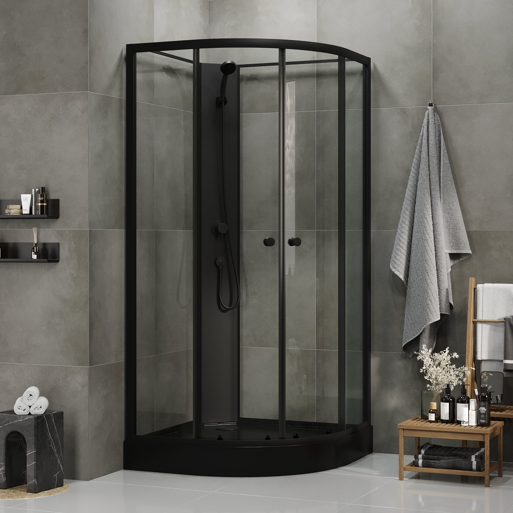 Austin, Shower Cabin Set - Code, Clear/Black - 90 cm - MASTERSTORE - 8595677199468 - Shower Cabin Set - Code - 20 - 090 - 14 - 02 - 02 - 8595677199468