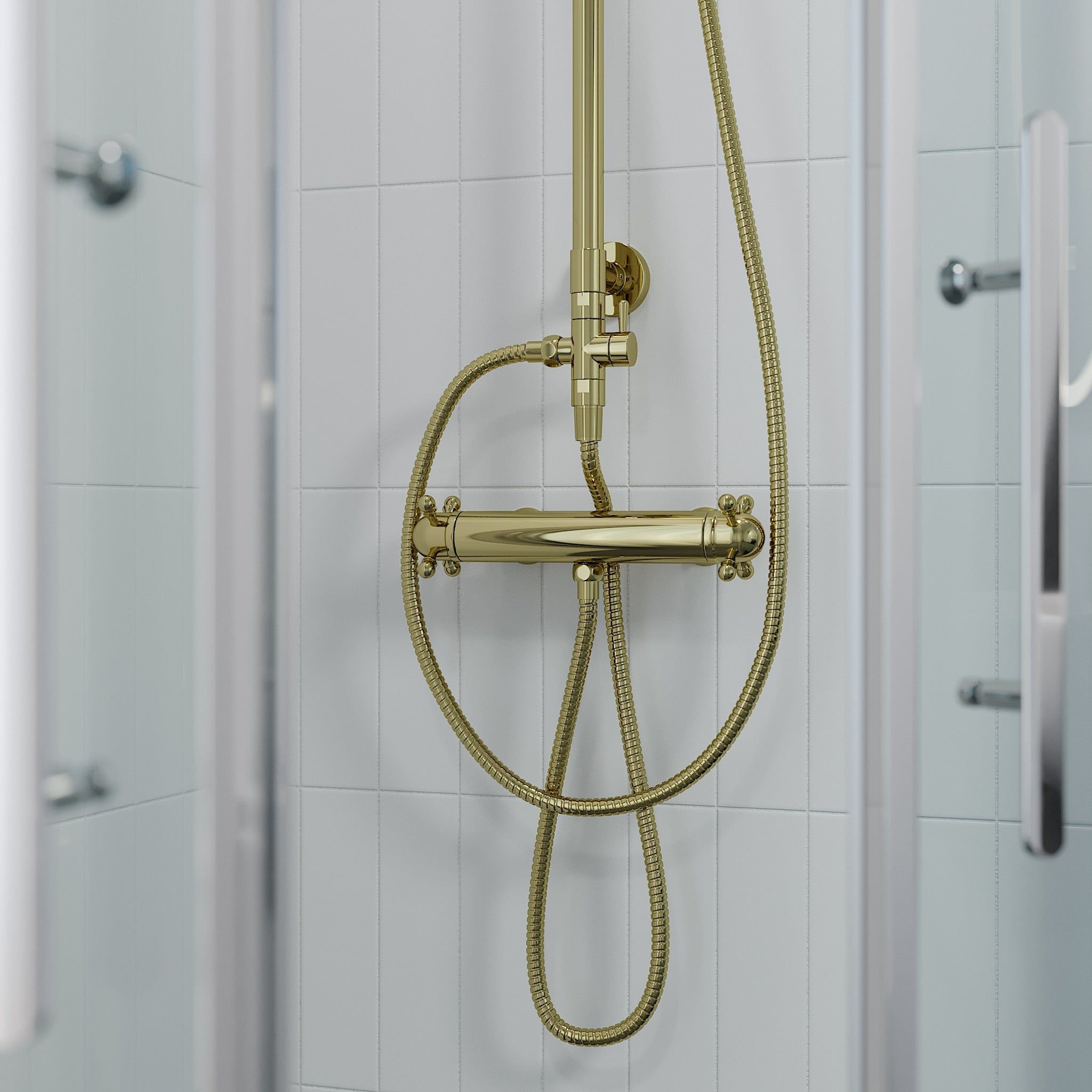 Thermostatic shower mixer with retro handle 150mm C/C - shiny brass - Ærøskøbing - MASTERSTORE - 8595677102451 - Shower Mixers - 28-015-03-64-00 - 8595677102451