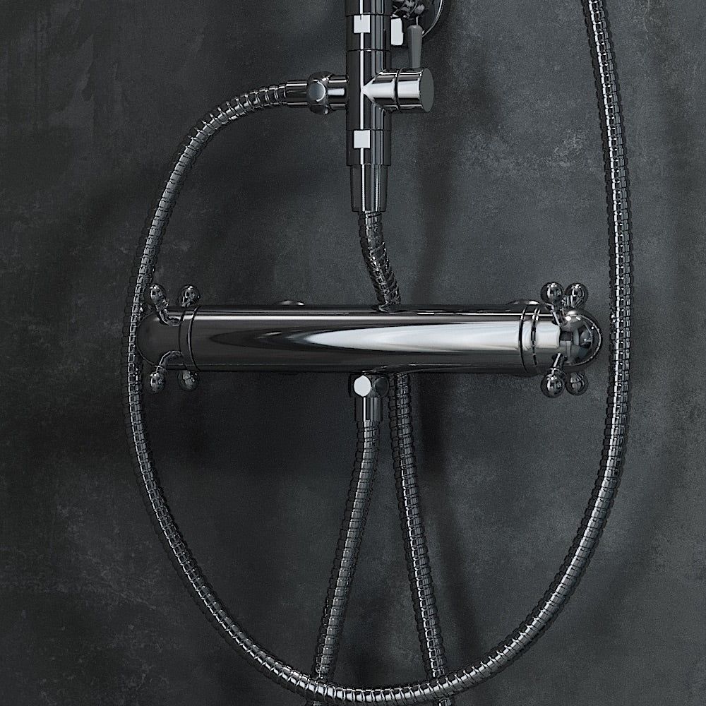 Thermostatic shower mixer with retro handle 150mm C/C - shiny brass - Ærøskøbing - MASTERSTORE - 8595677102451 - Shower Mixers - 28-015-03-64-00 - 8595677102451