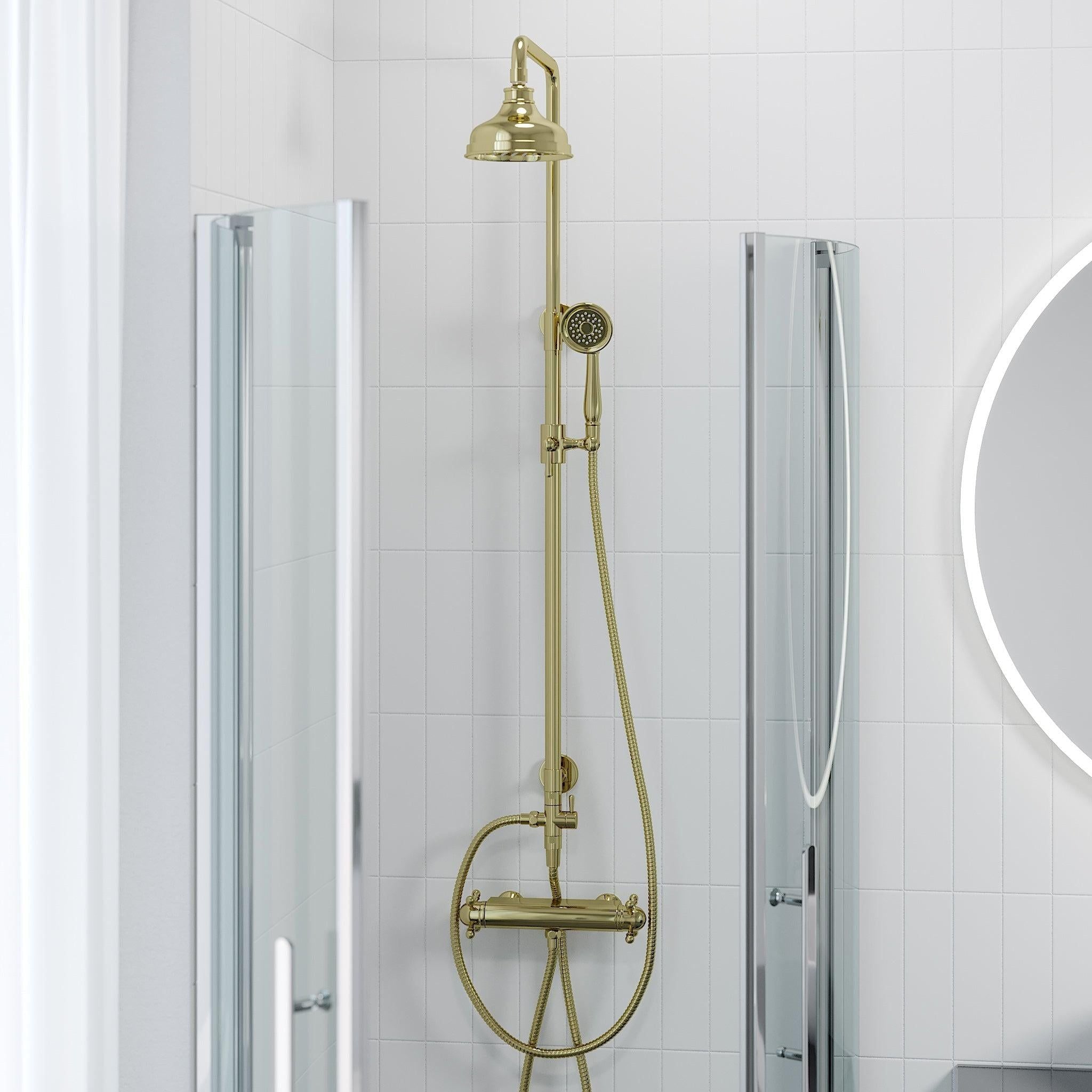 Retro duschset med tak - och handdusch - blank mässing - Ærøskøbing - Duschsystem - BATH DELUXE - EXCLUSIVE - 31-120-04-64-00 - BATHDELUXE SWEDEN