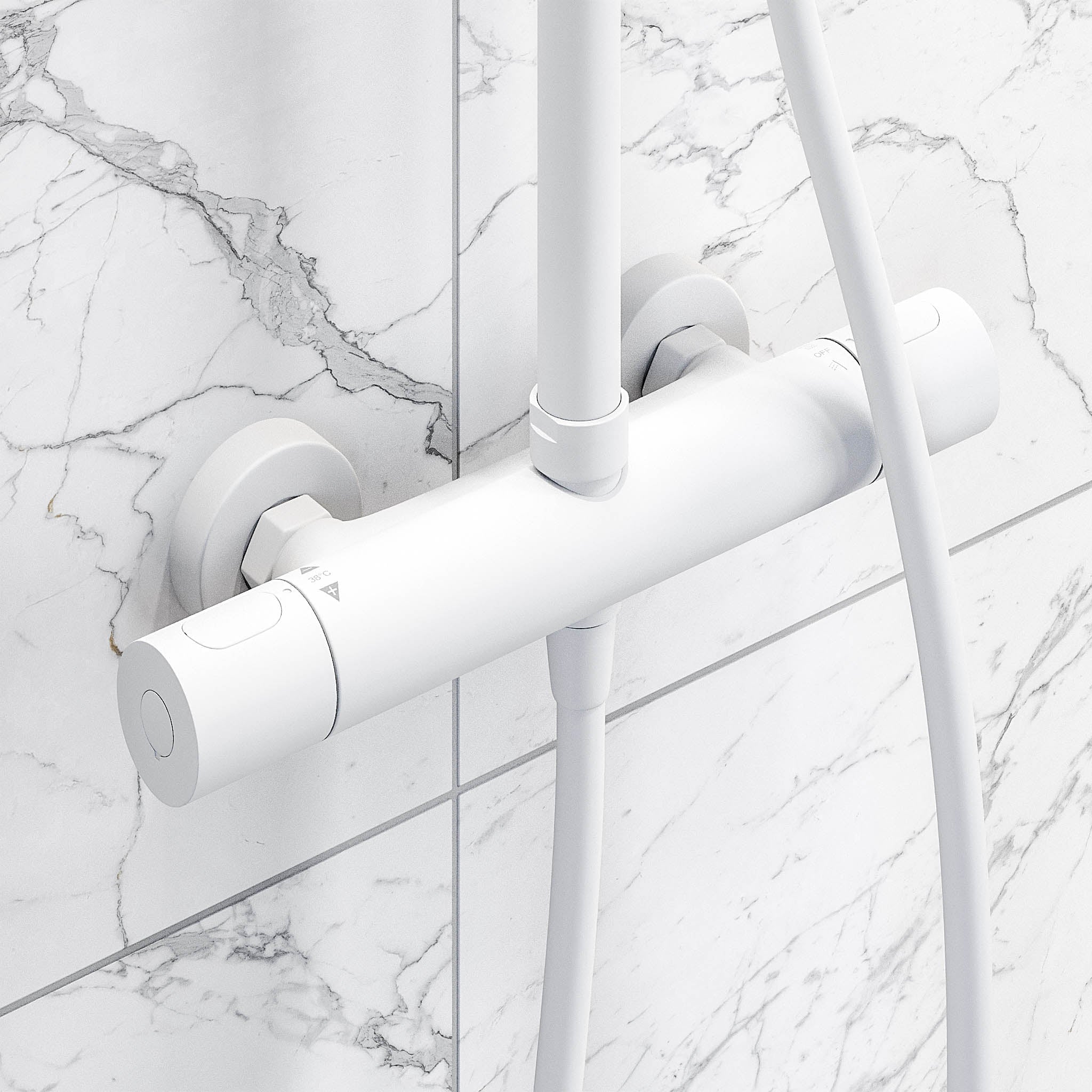 Takduschset med termostatblandare 150mm C/C - Ø250 mm takdusch, handdusch - mattvit - Dragør - Duschsystem - Bath Deluxe - Dragør - 31-120-05-01-00 - BATHDELUXE SWEDEN