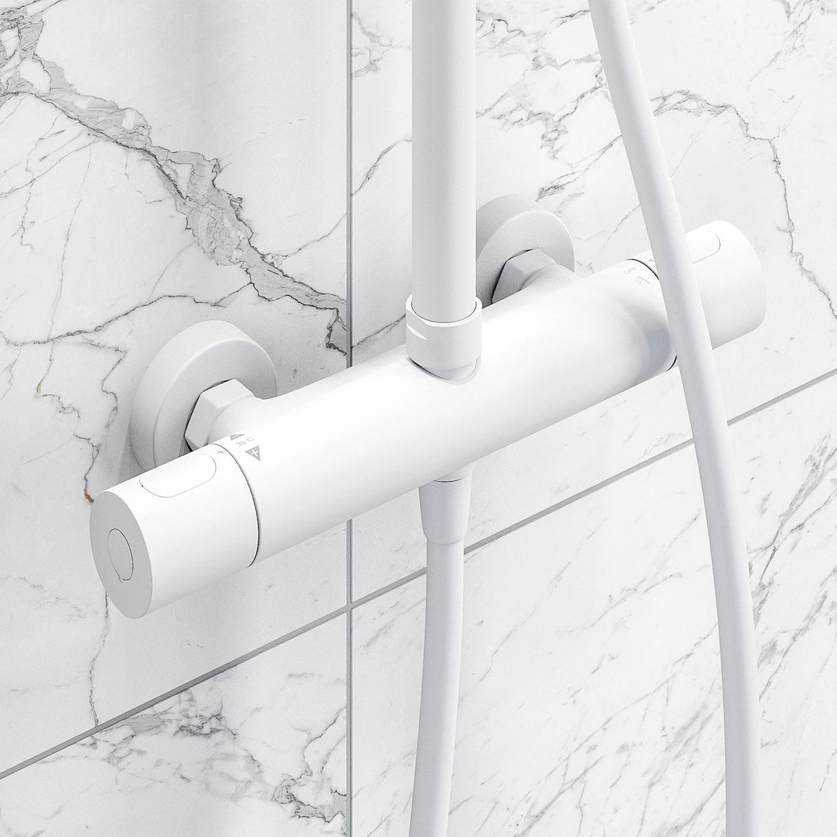 Shower system with thermostatic mixer 150mm C/C - Ø250 mm overhead shower, hand shower - matt white - Dragør - MASTERSTORE - 8595677133363 - Showersystem - 31-120-05-01-00 - 8595677133363