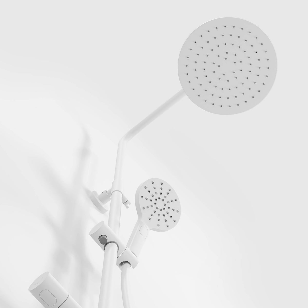 Shower system with thermostatic mixer 150mm C/C - Ø250 mm overhead shower, hand shower - matt white - Dragør - MASTERSTORE - 8595677133363 - Showersystem - 31-120-05-01-00 - 8595677133363