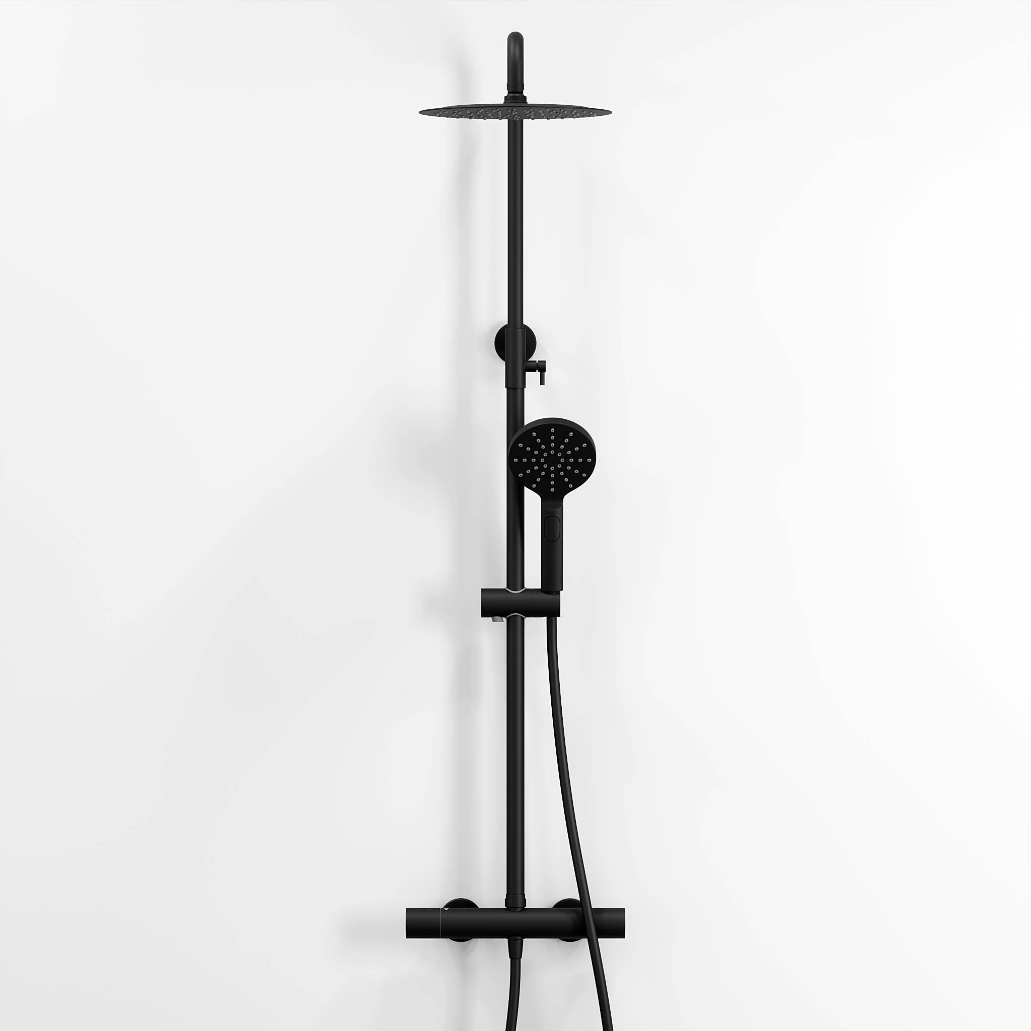 Takduschset med termostatblandare 150mm C/C – Ø250 mm takdusch, handdusch - mattsvart – Dragør - Duschsystem - Bath Deluxe - Dragør - 31-120-05-02-00 - BATHDELUXE SWEDEN