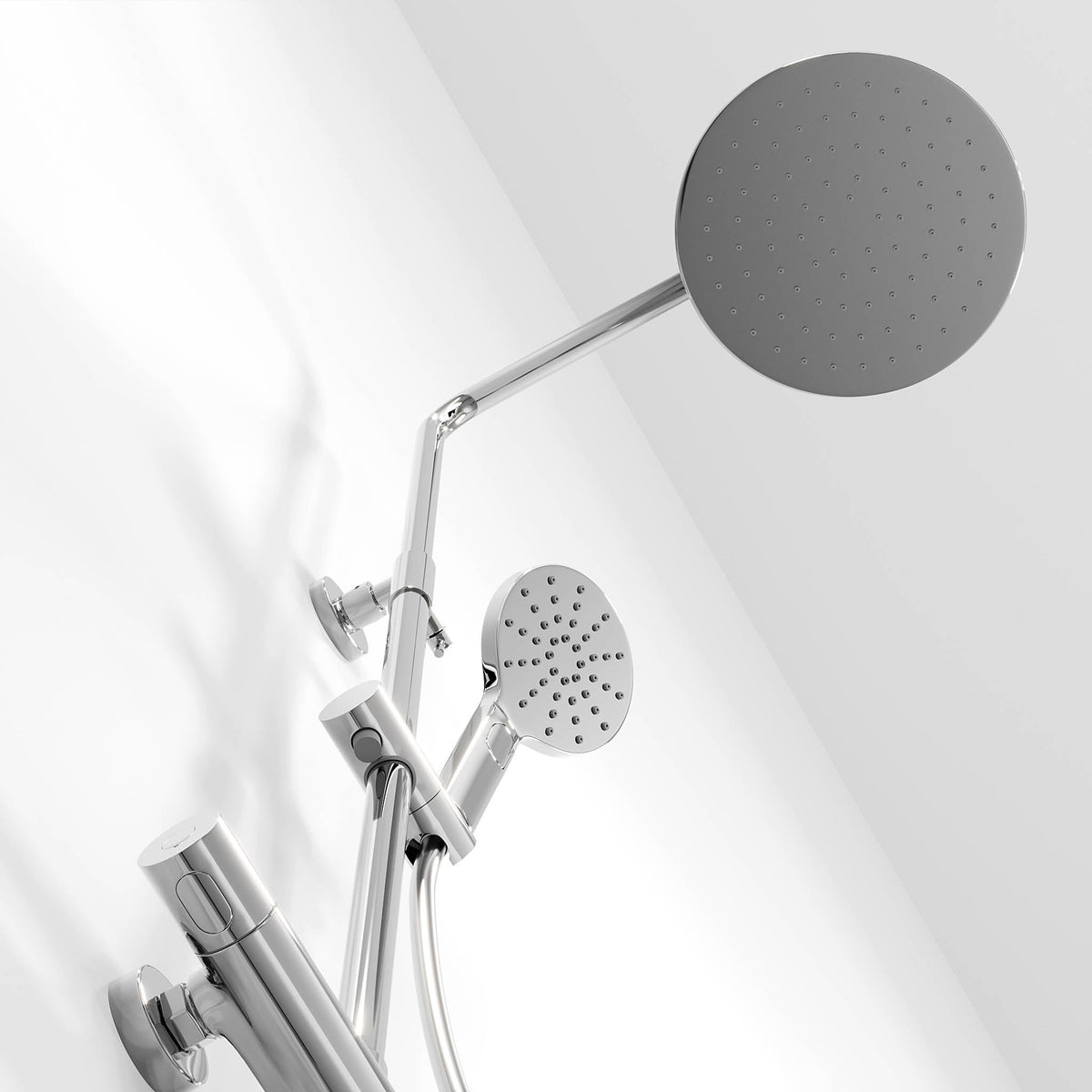Shower system with thermostatic mixer 150mm C/C - Ø250 mm overhead shower, hand shower - chrome - Dragør - MASTERSTORE - 8595677129137 - Showersystem - 31-120-05-60-00 - 8595677129137