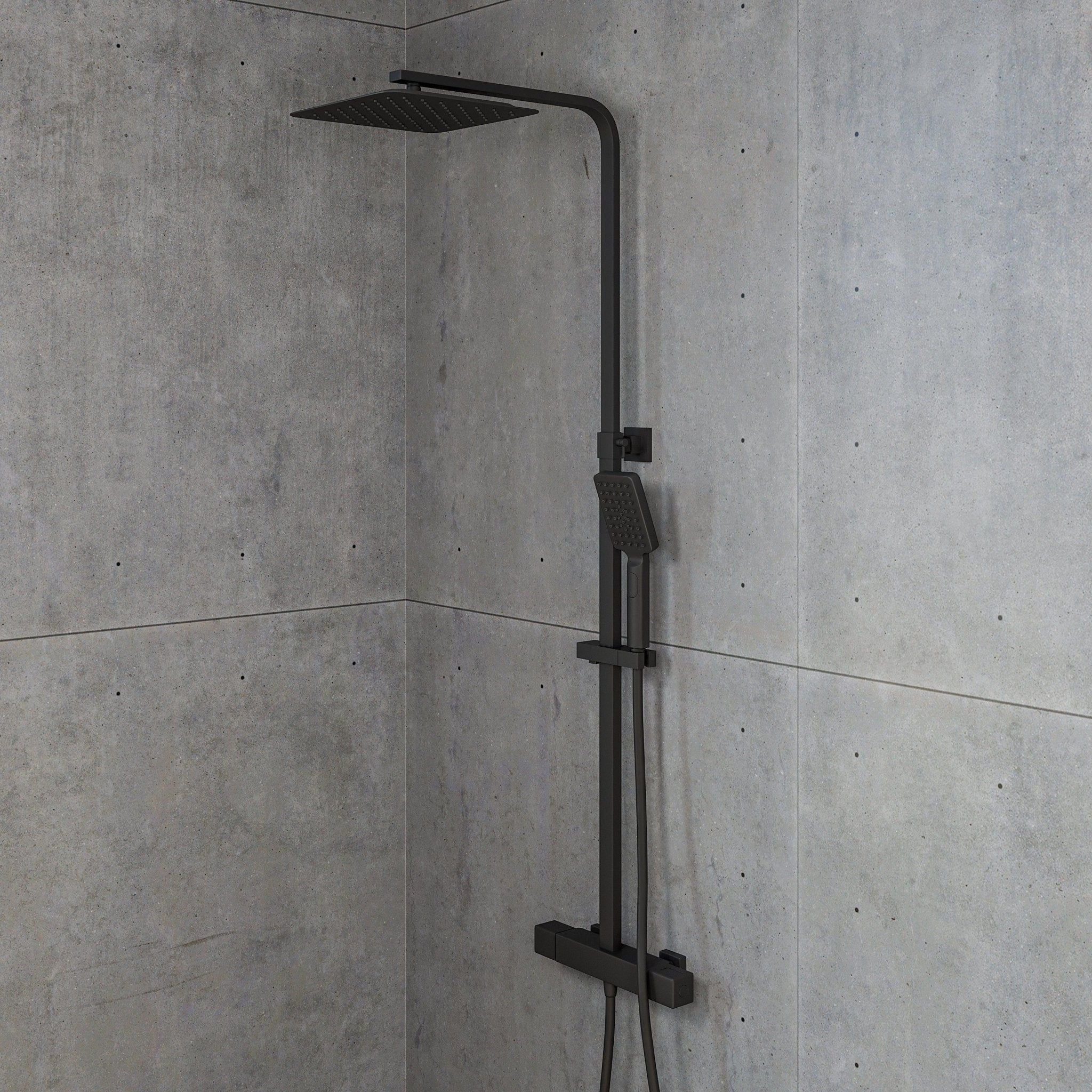 Shower system with thermostatic mixer 150mm C/C - 250 mm overhead shower, hand shower - matt black - Næsby - MASTERSTORE - 8595677103823 - Showersystem - 31-120-06-02-00 - 8595677103823