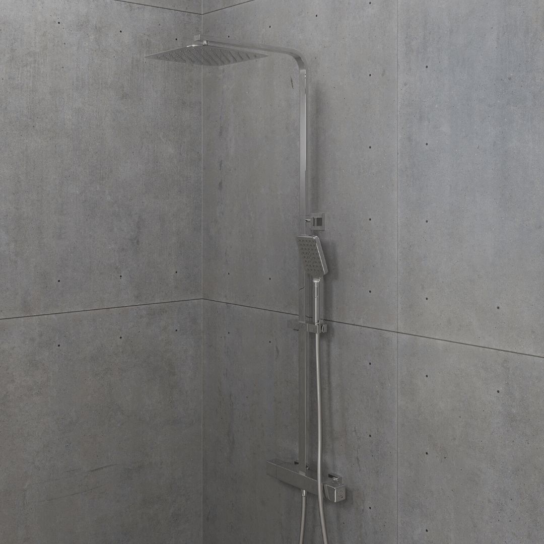 Shower system with thermostatic mixer 150mm C/C - 250 mm overhead shower, hand shower - matt black - Næsby - MASTERSTORE - 8595677103823 - Showersystem - 31-120-06-02-00 - 8595677103823